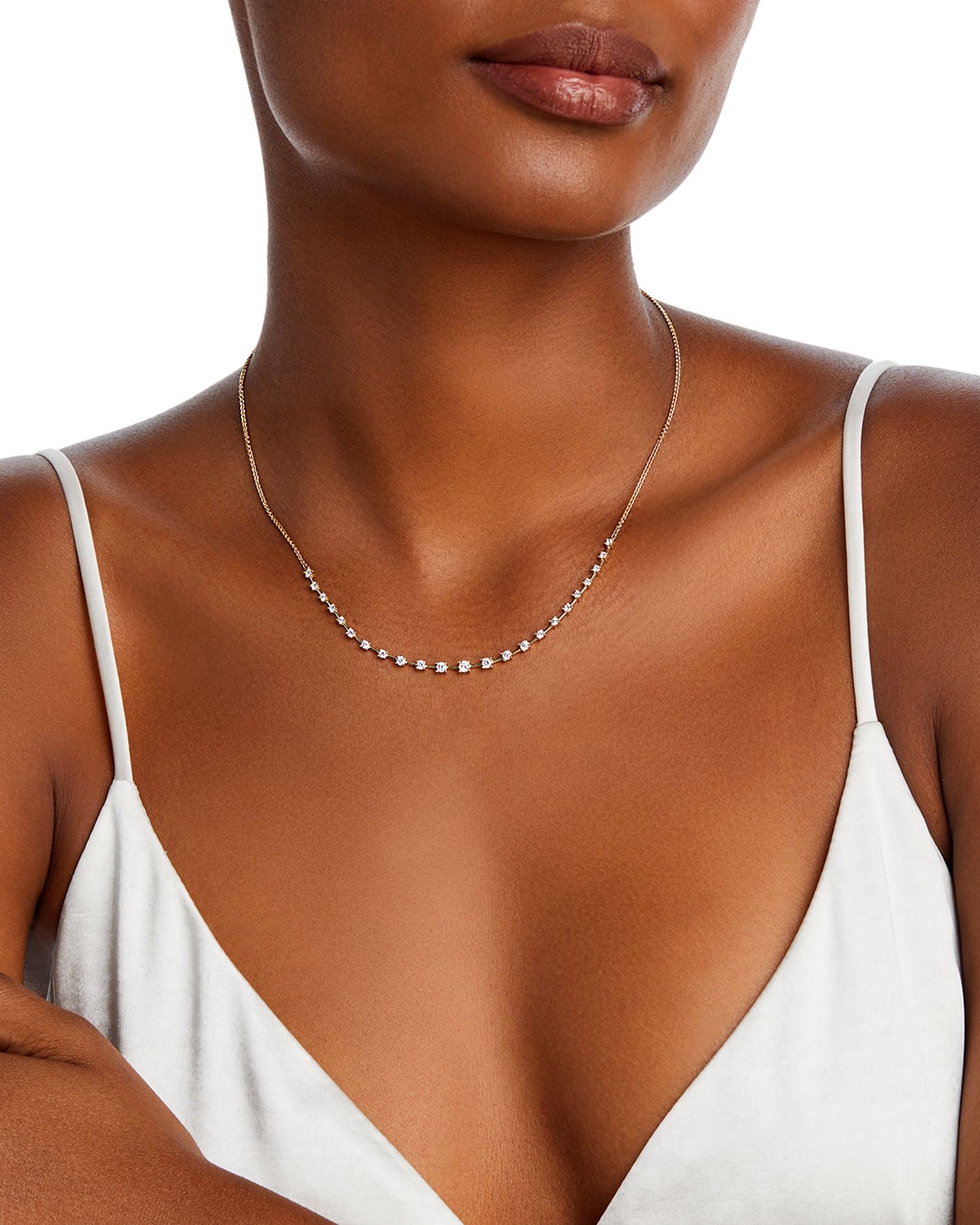 Diamond Station Tennis Necklace in 14K Yellow Gold, 1.0 ct. t.w. - Exclusive