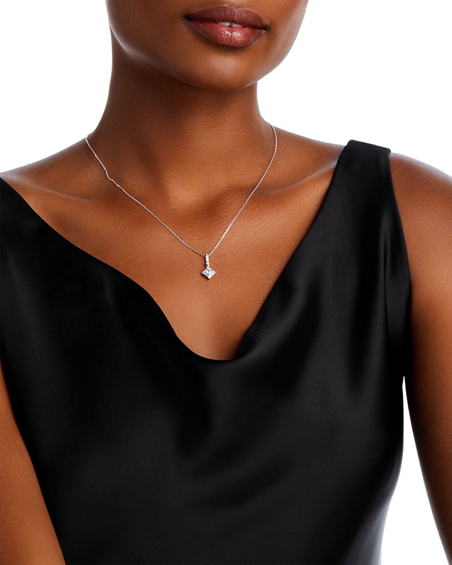Diamond Princess Halo Pendant Necklace in 14K White Gold, 0.50 ct. t.w. - Exclusive