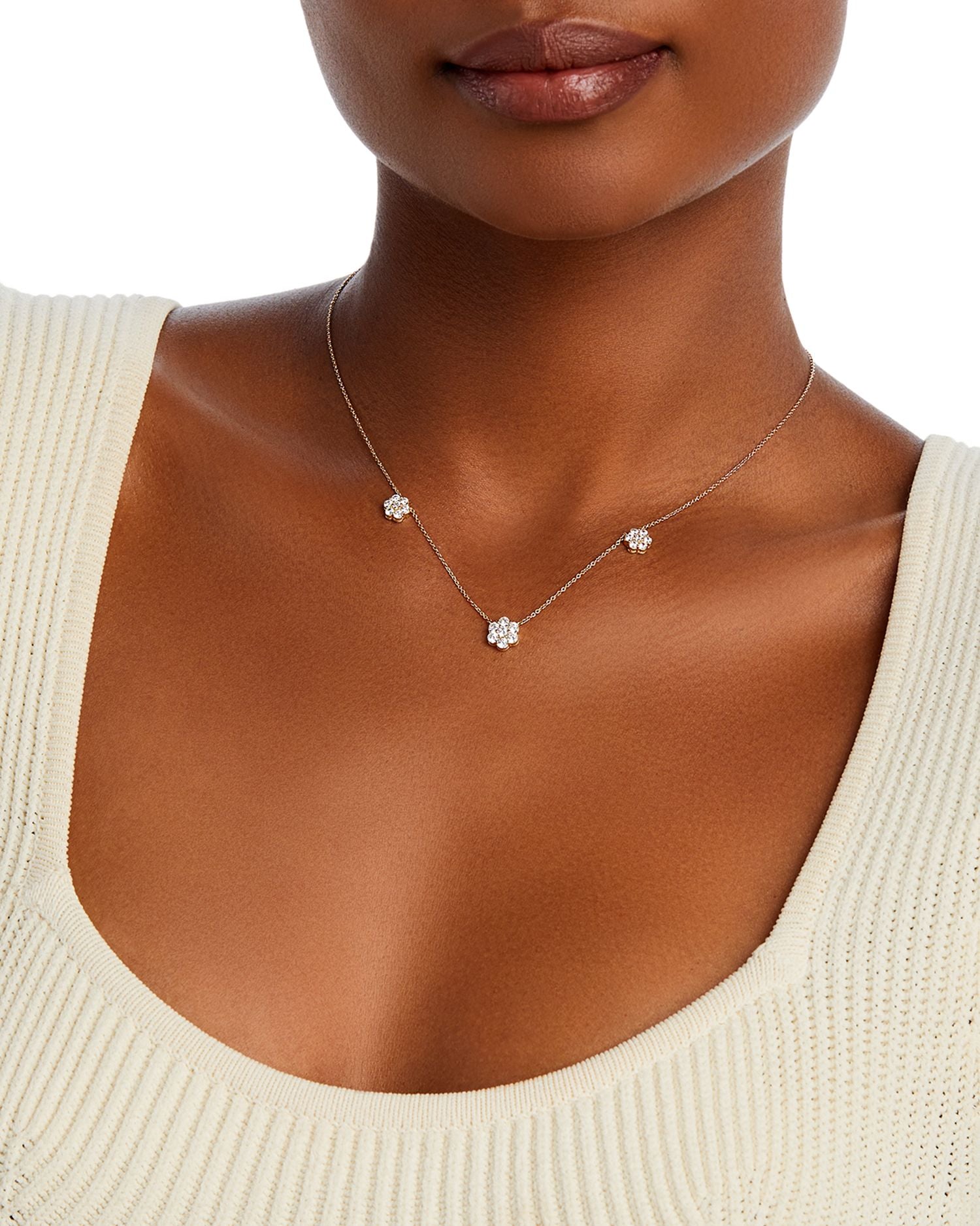 Diamond Flower Station Collar Necklace in 14K Yellow Gold, 0.75 ct. t.w. - Exclusive