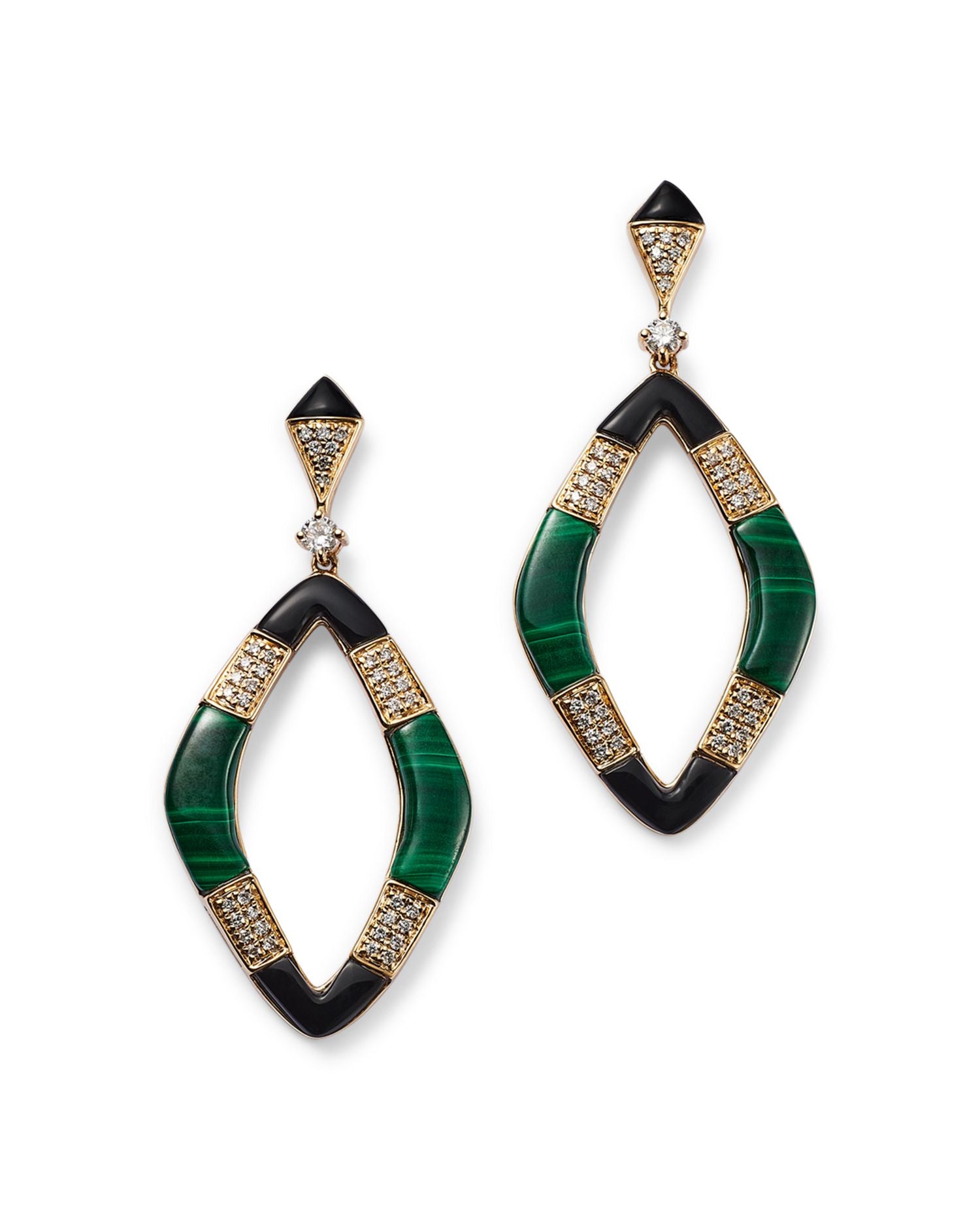 Malachite, Onyx & Diamond Drop Earrings in 14K Yellow Gold - Exclusive