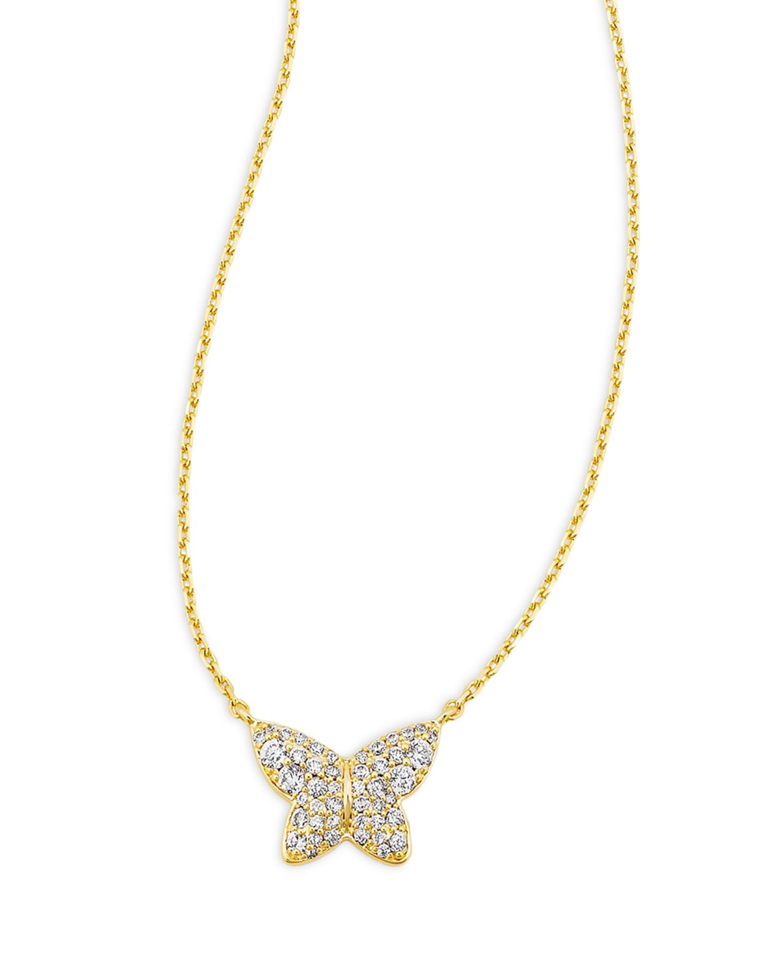 Lillia Pavé Butterfly Adjustable Pendant Necklace in 14K Gold Plated, 19'