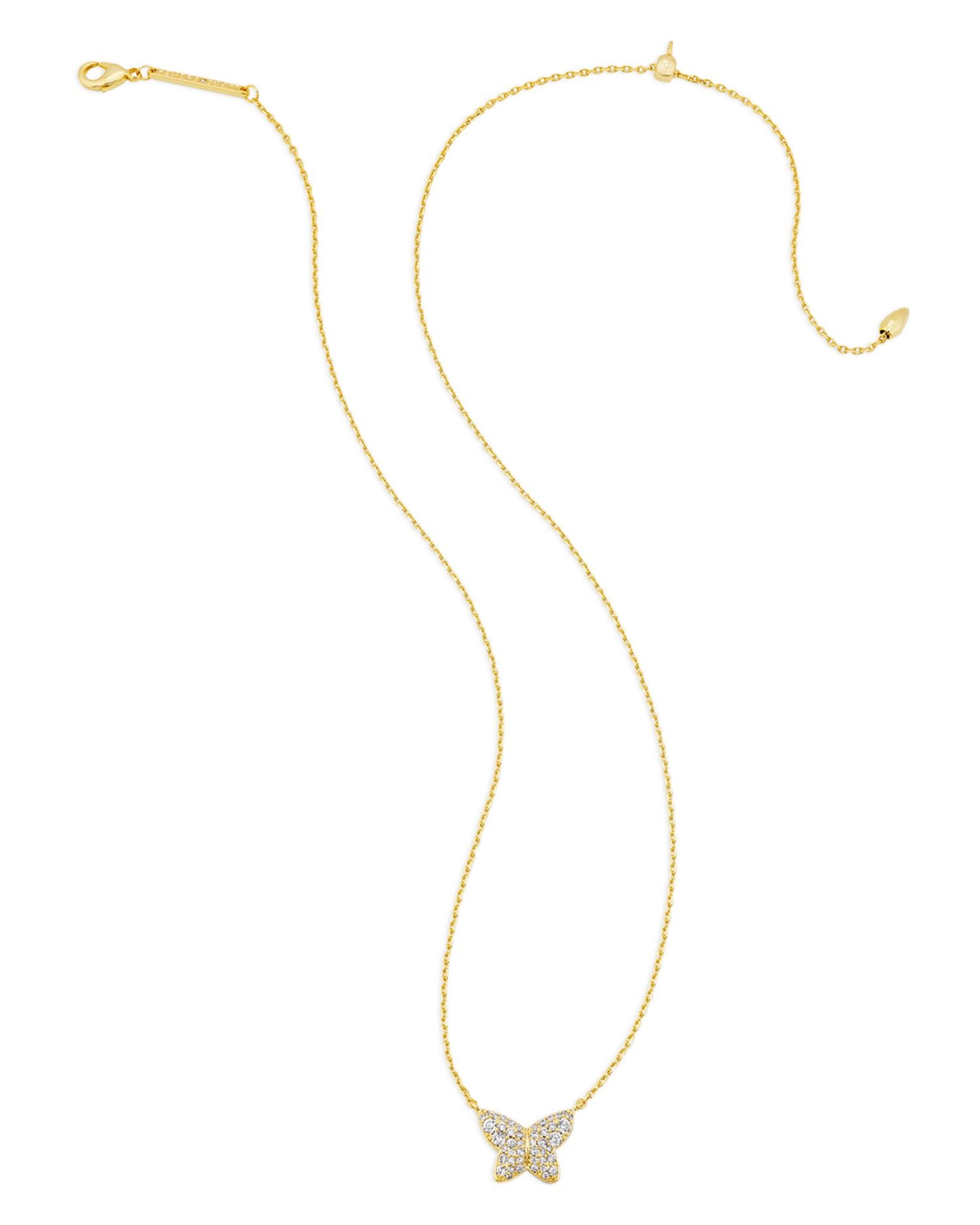 Lillia Pavé Butterfly Adjustable Pendant Necklace in 14K Gold Plated, 19'