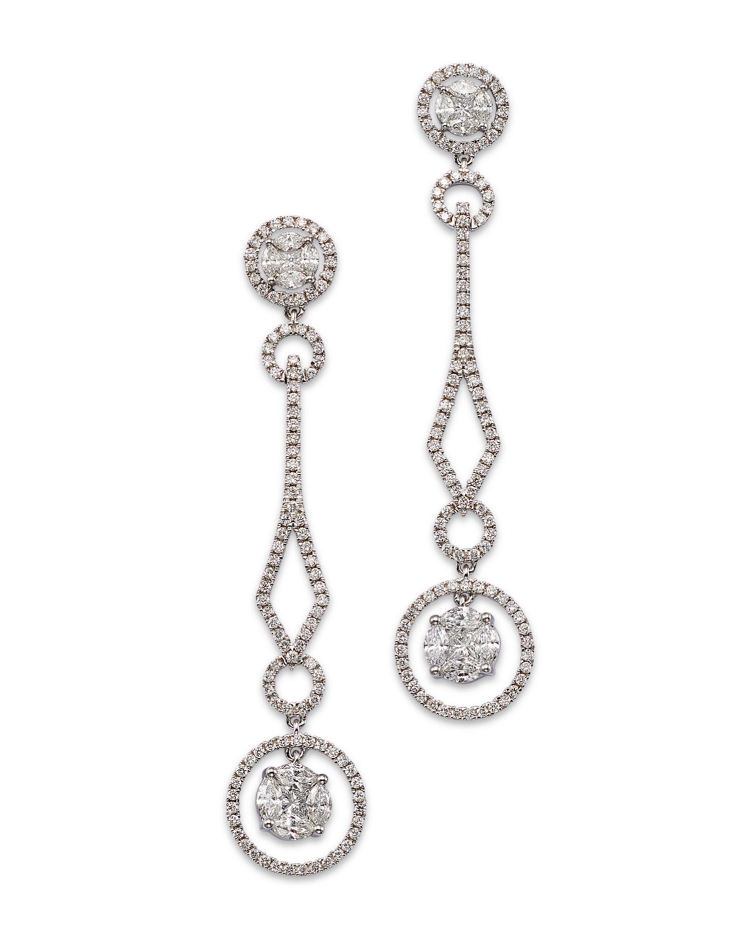Diamond Multi Cut Geometric Drop Earrings in 14K White Gold, 2.63 ct. t.w. - Exclusive