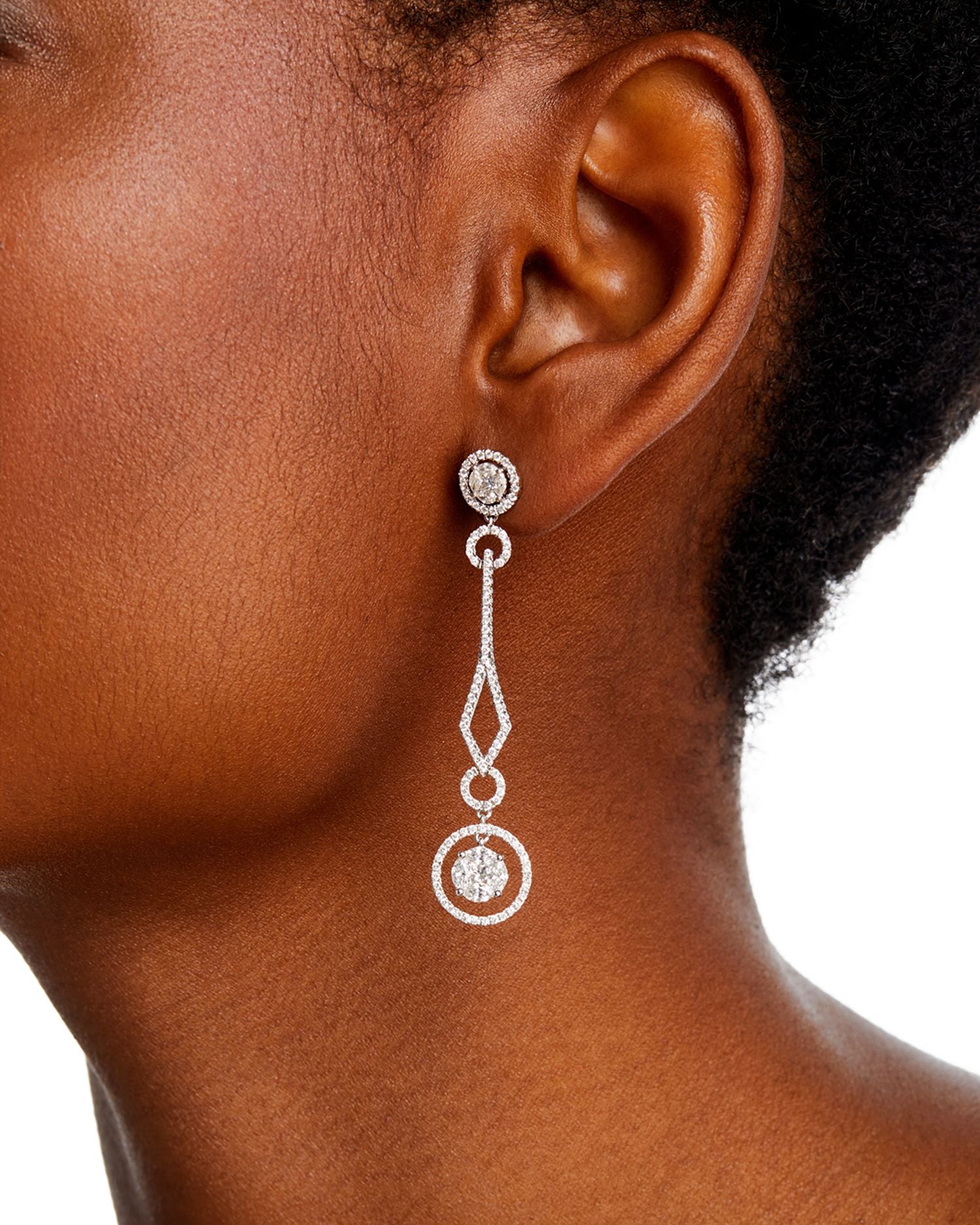 Diamond Multi Cut Geometric Drop Earrings in 14K White Gold, 2.63 ct. t.w. - Exclusive