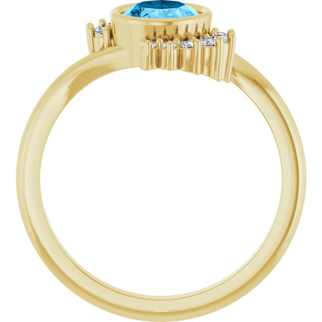 14K Yellow Natural Swiss Blue Topaz & 1/8 CTW Natural Diamond Ring
