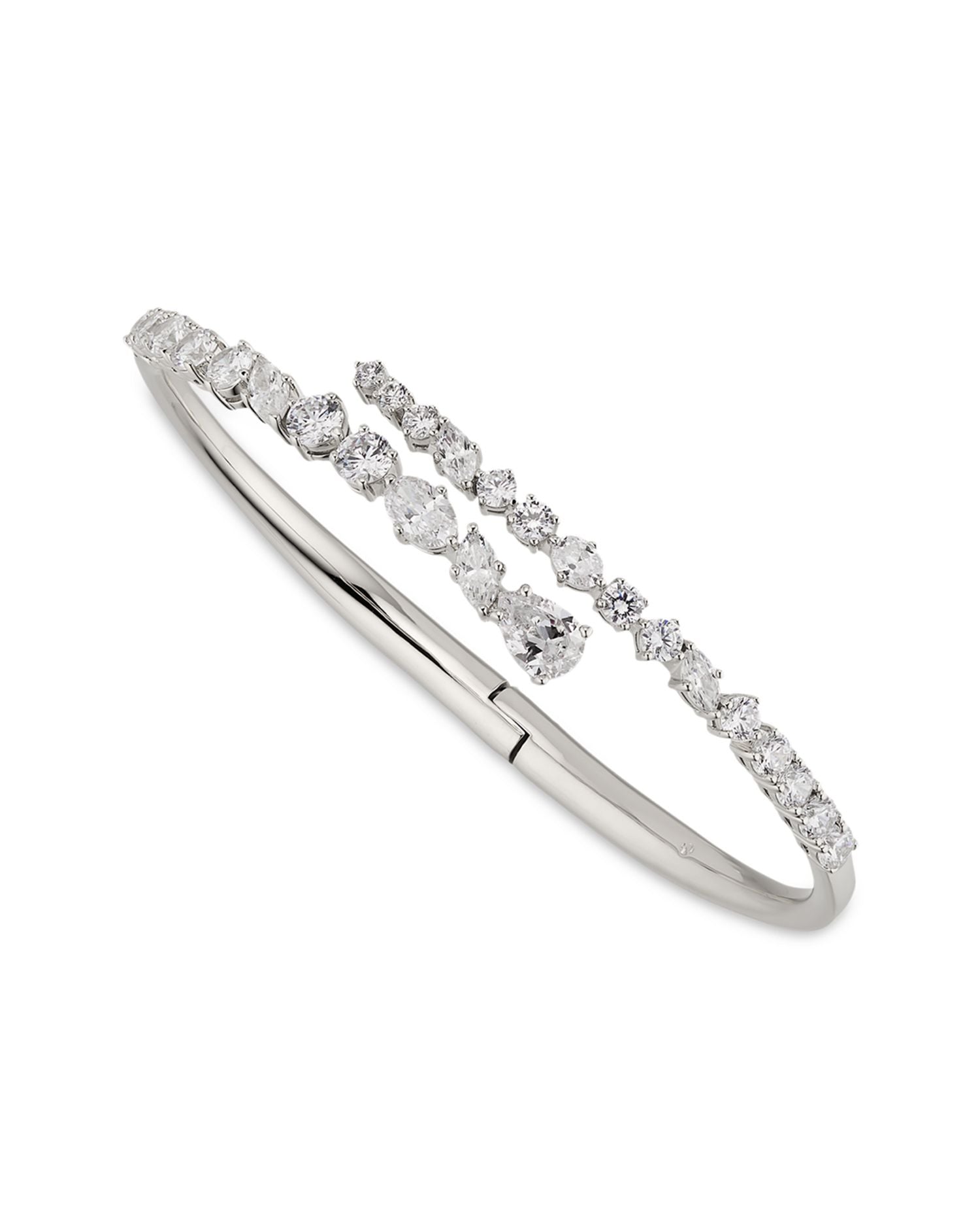 Flutter Cubic Zirconia Bypass Bangle Bracelet in Rhodium Plated or 18K Gold Plated