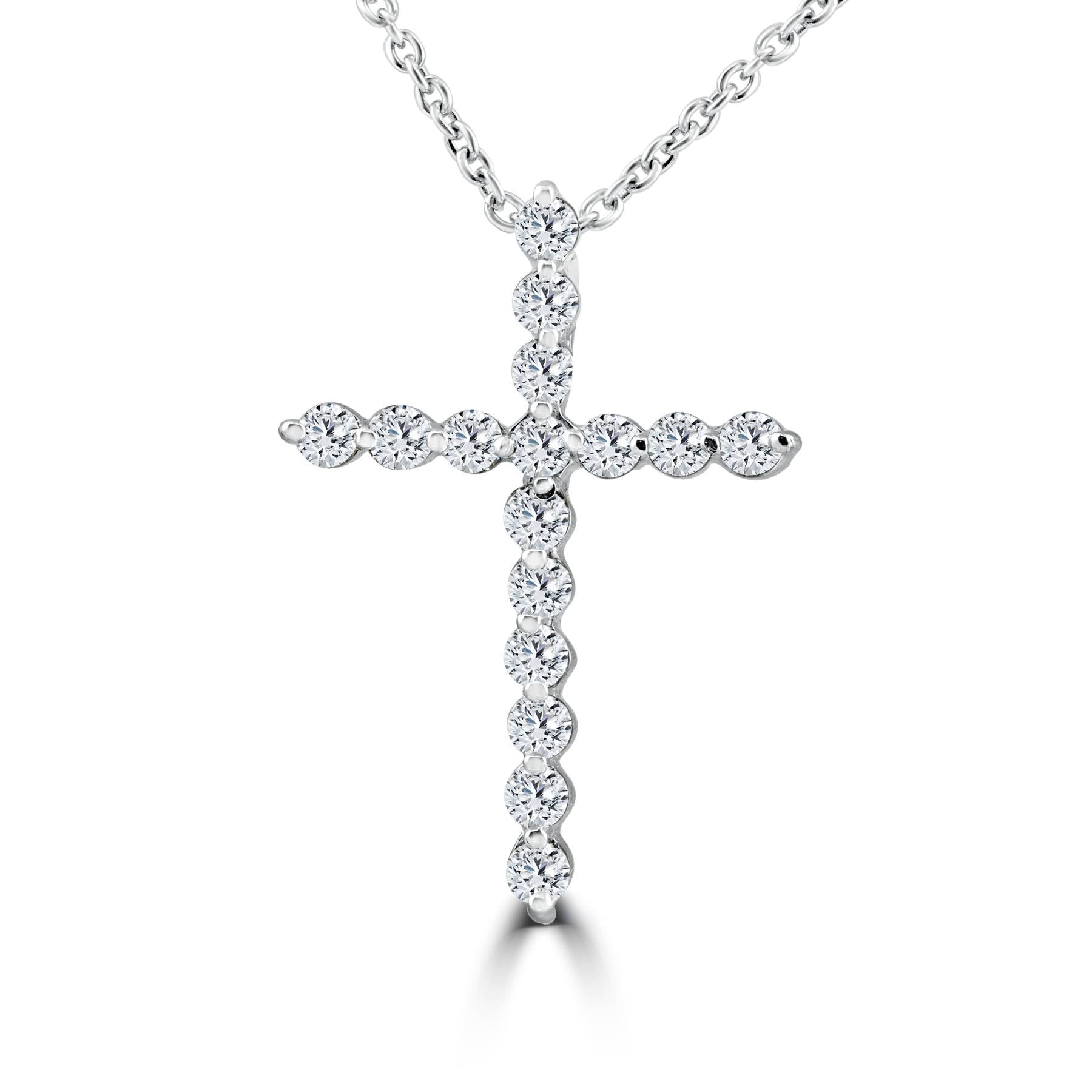 3/8 ct Real Diamond Cross Pendant 14k White Gold Necklace