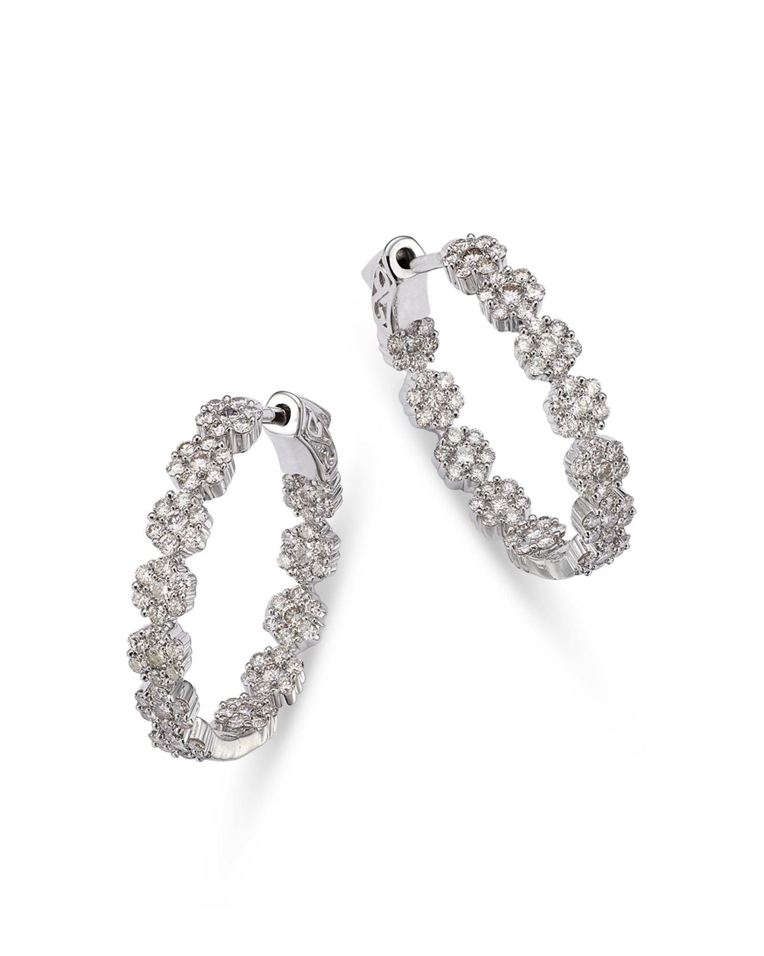 Diamond Cluster Flower Hoop Earrings in 14K White Gold, 2.50 ct. t.w. - Exclusive