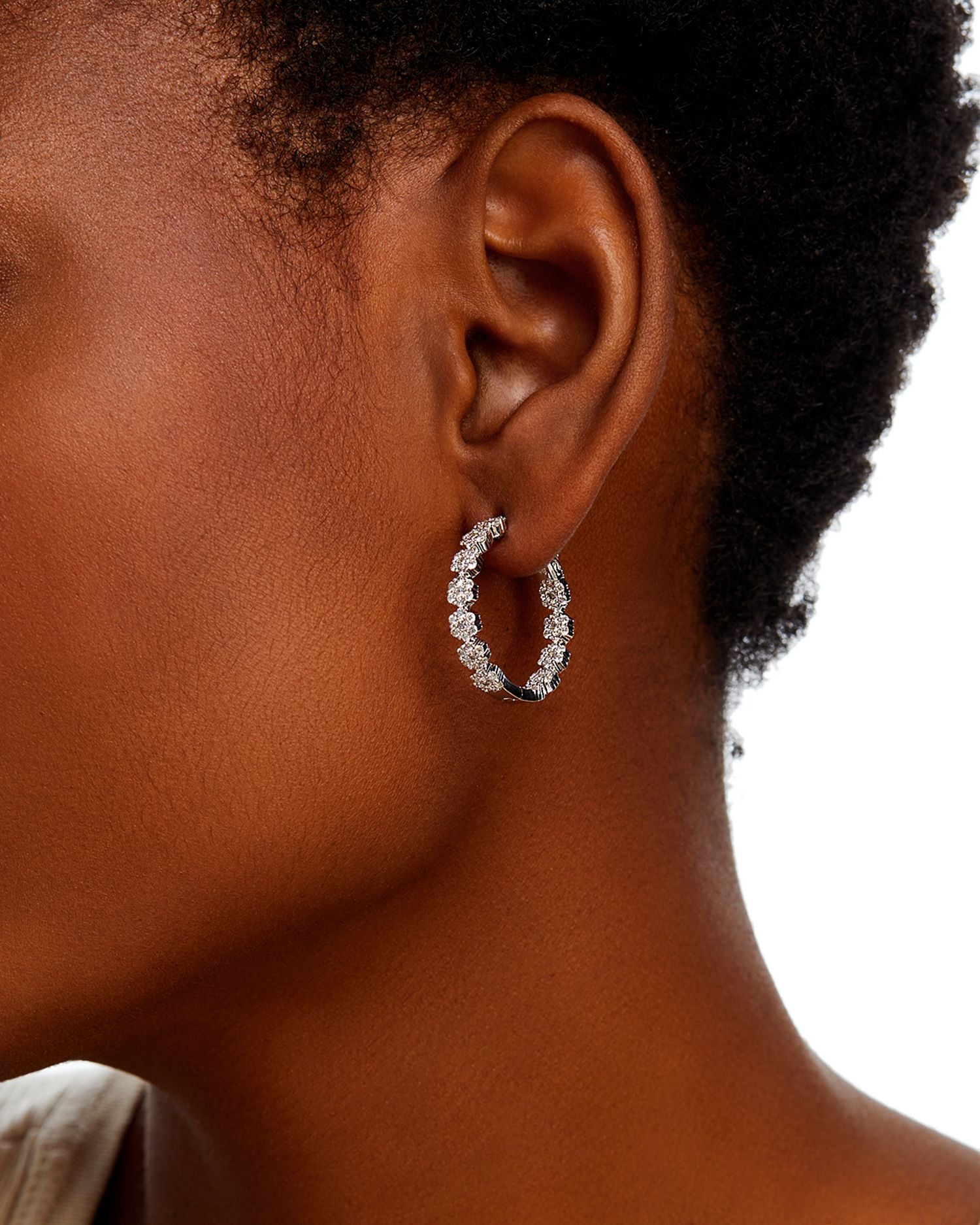 Diamond Cluster Flower Hoop Earrings in 14K White Gold, 2.50 ct. t.w. - Exclusive