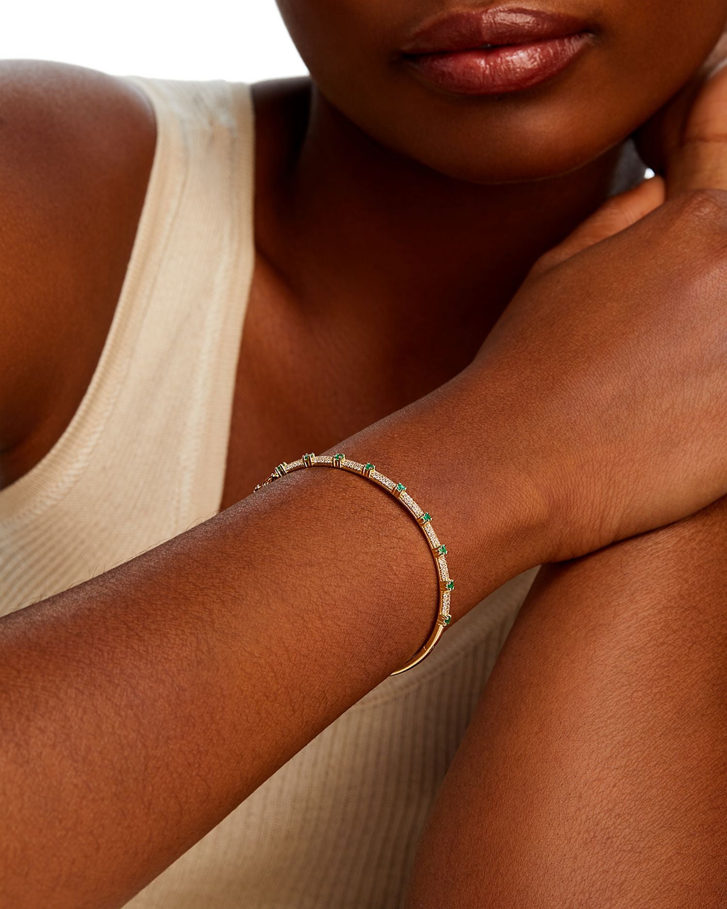 Emerald & Diamond Bangle Bracelet in 14K Yellow Gold - Exclusive