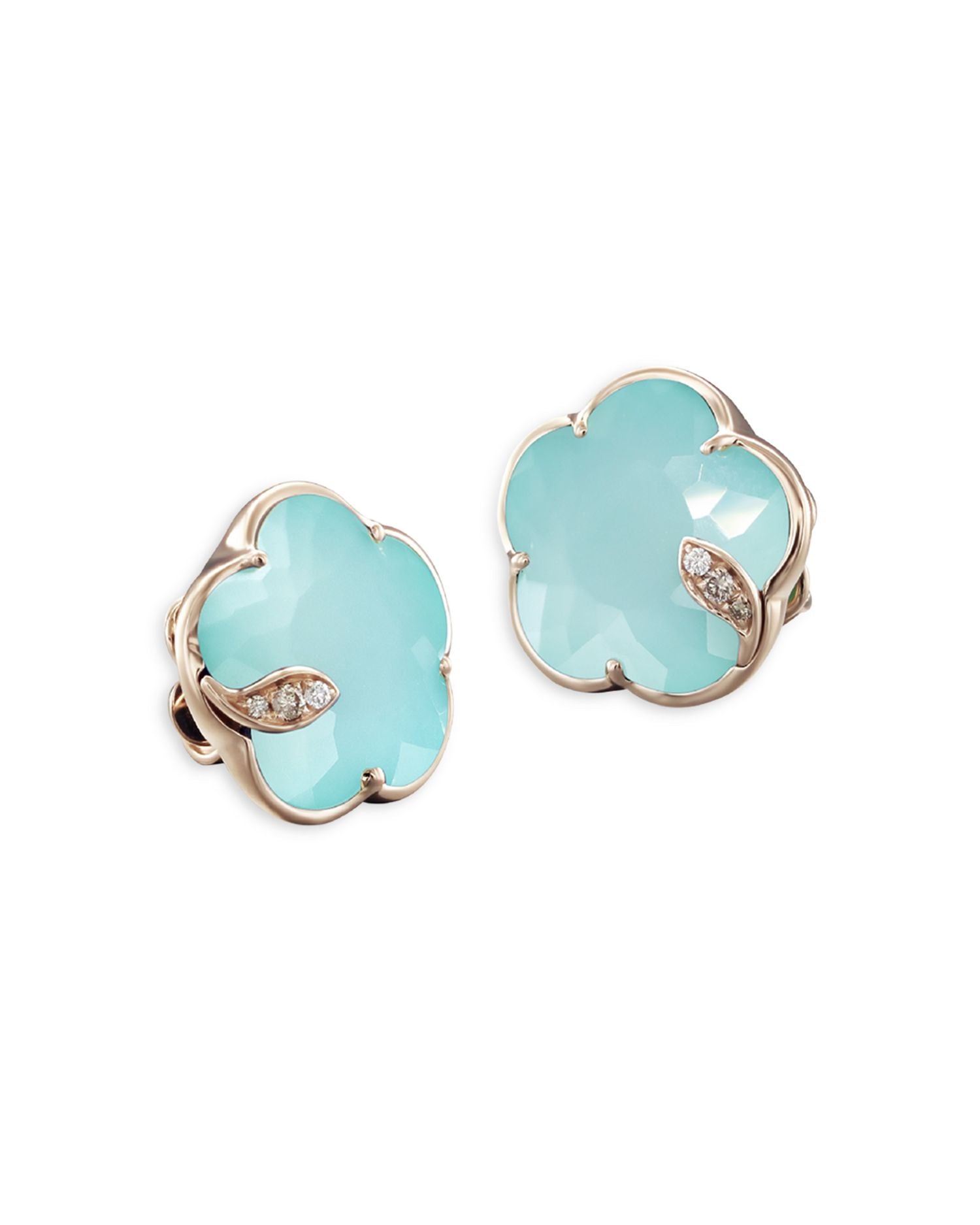 18K Rose Gold Petit Joli Turquoise & White Moonstone Doublet & Diamond Stud Earrings