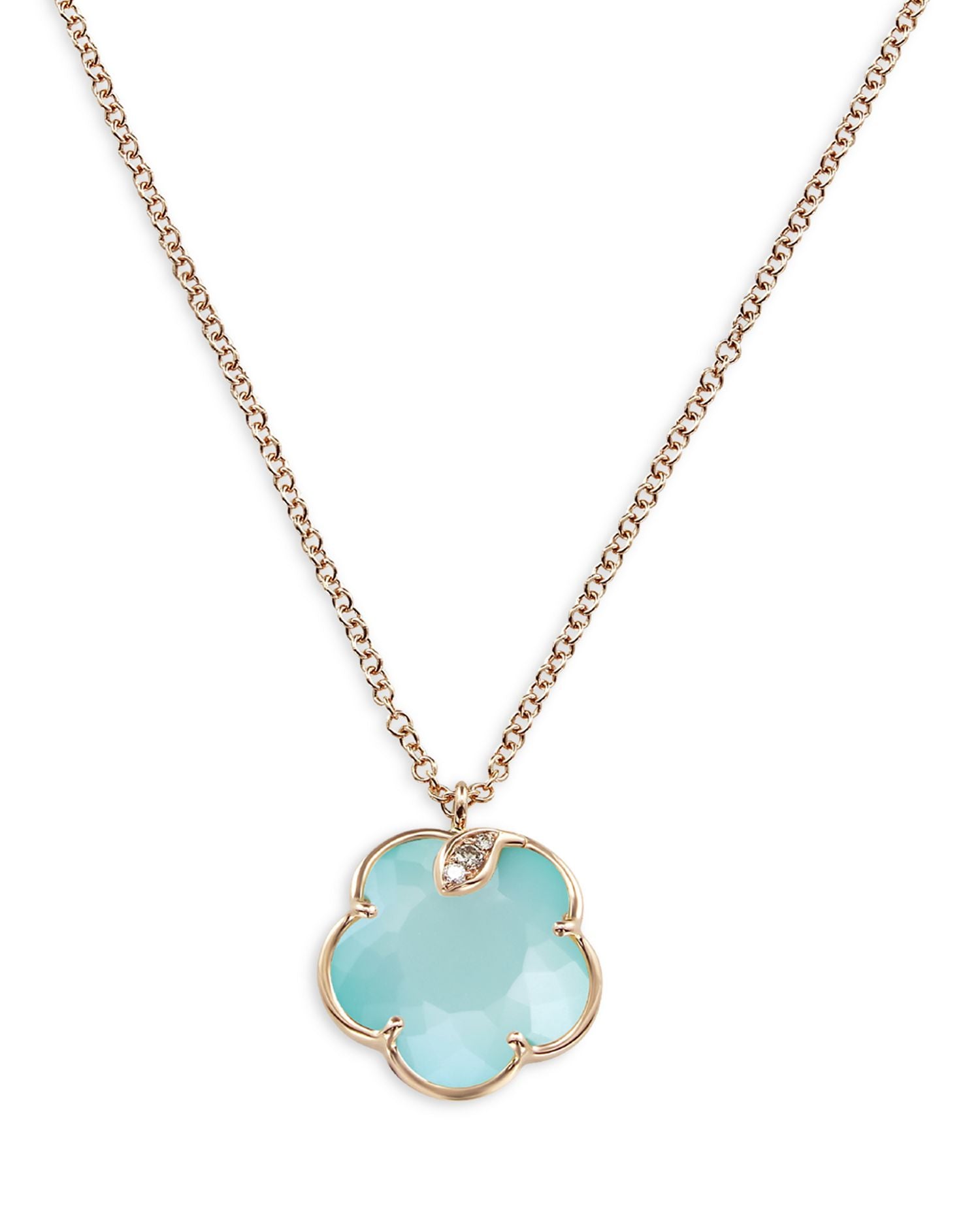 18K Rose Gold Petit Joli Turquoise & White Moonstone Doublet & Diamond Pendant Necklace, 16.7'