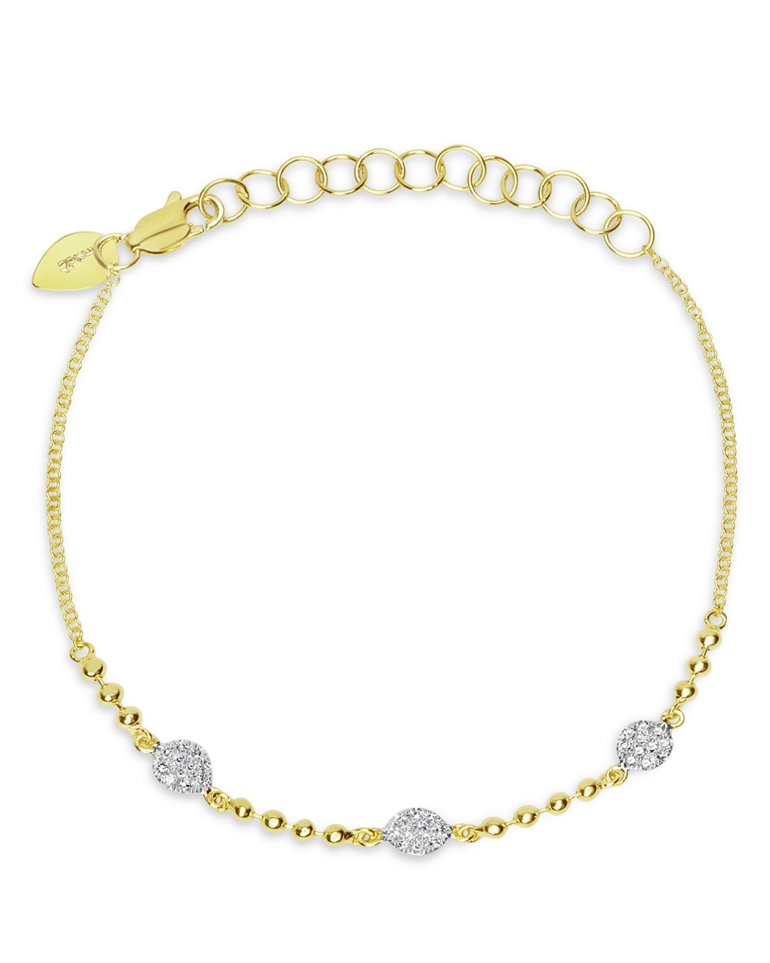 14K White & Yellow Gold Diamond Mini Cluster Beaded Bracelet