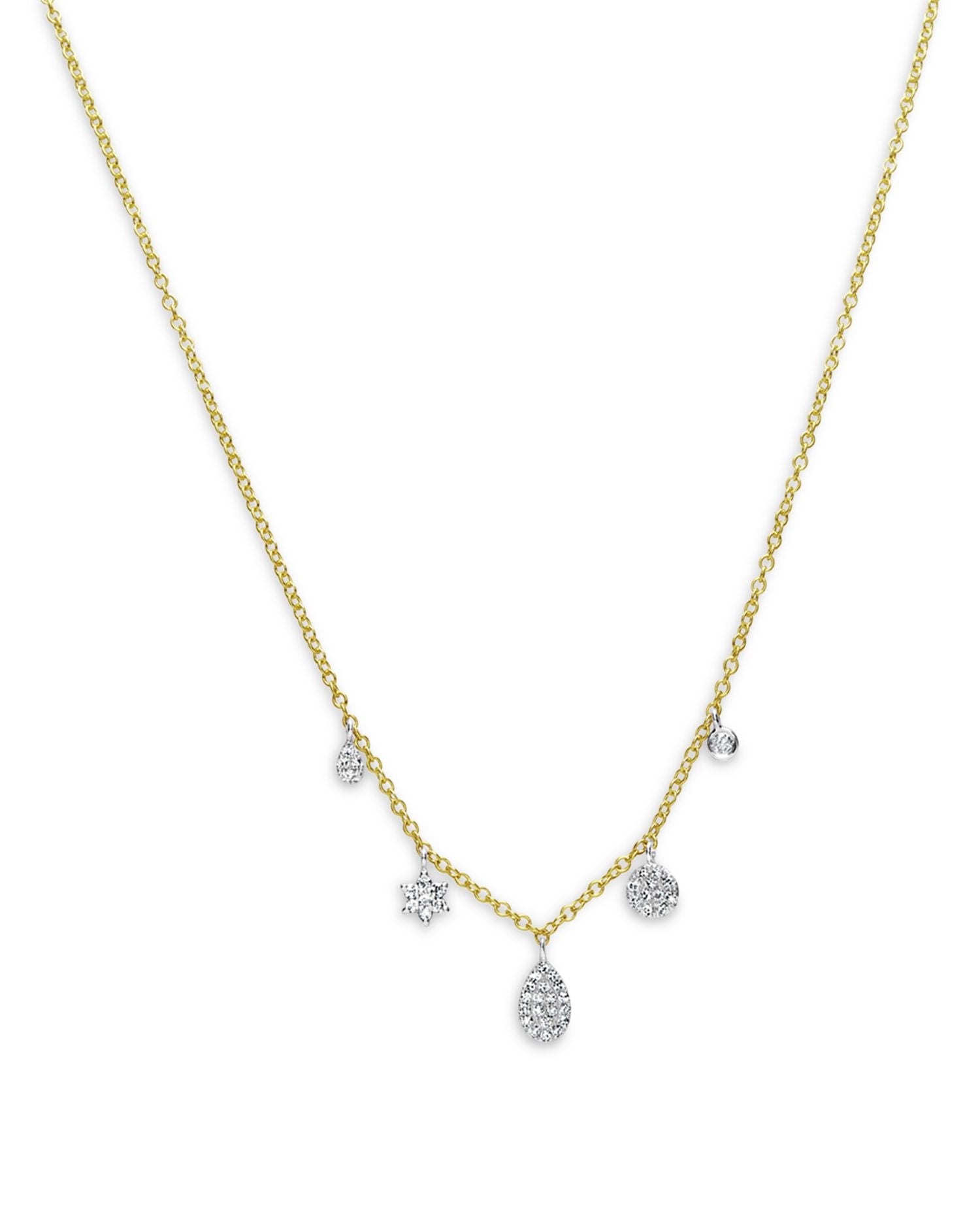 14K White & Yellow Gold Diamond Cluster Dangle Pendant Necklace, 18'