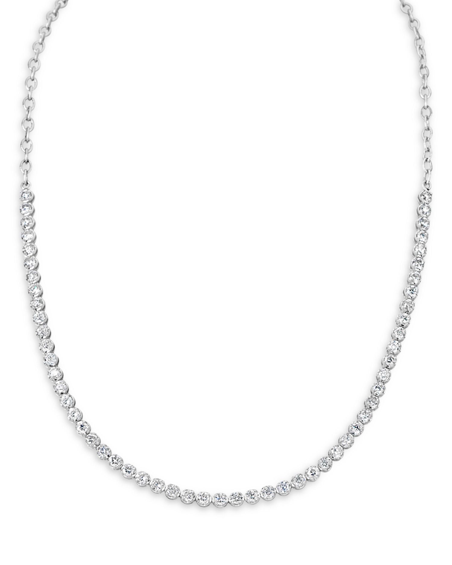 14K White Gold Diamond Choker Necklace, 16"