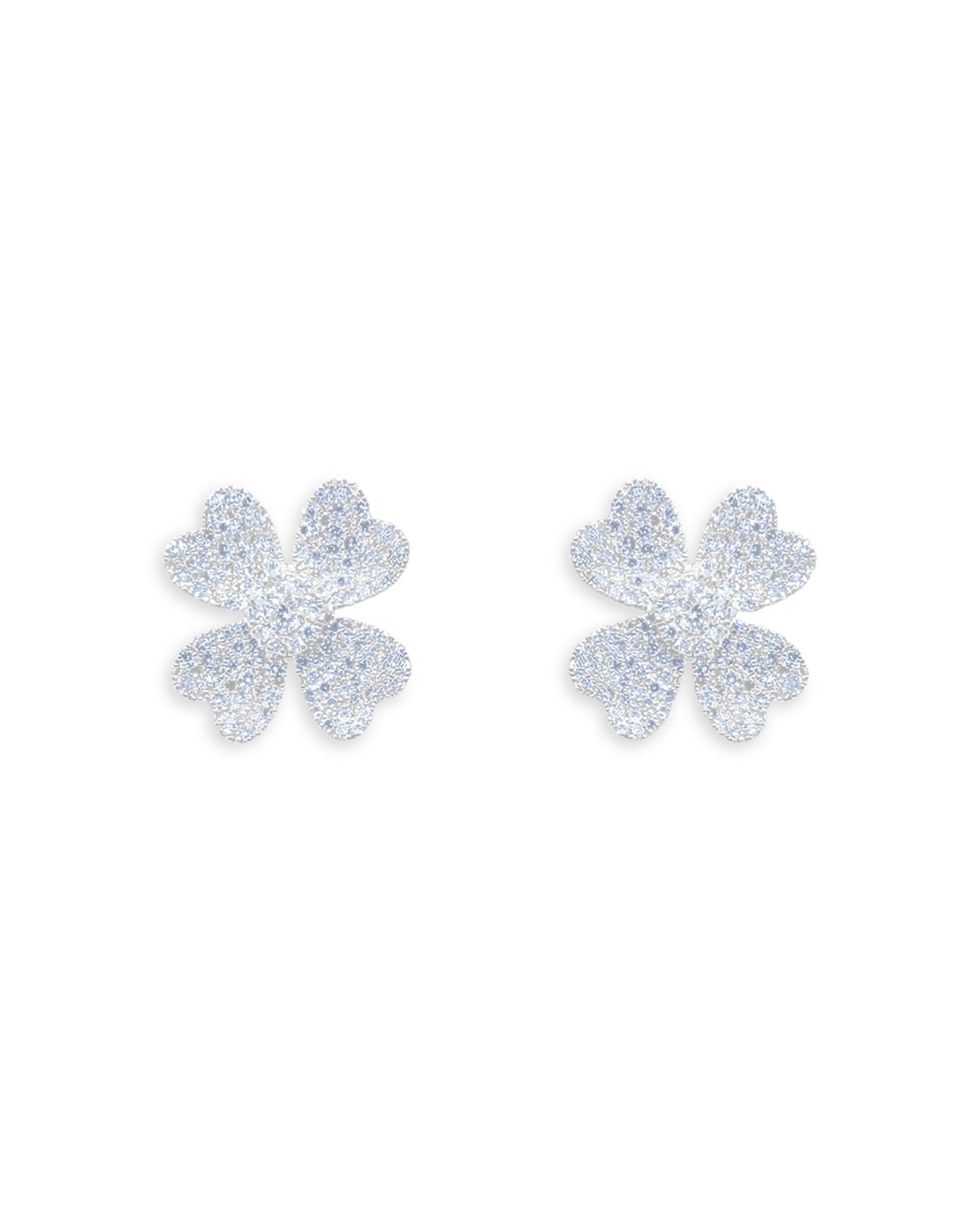 14K White Gold Diamond Pavé Flower Stud Earrings