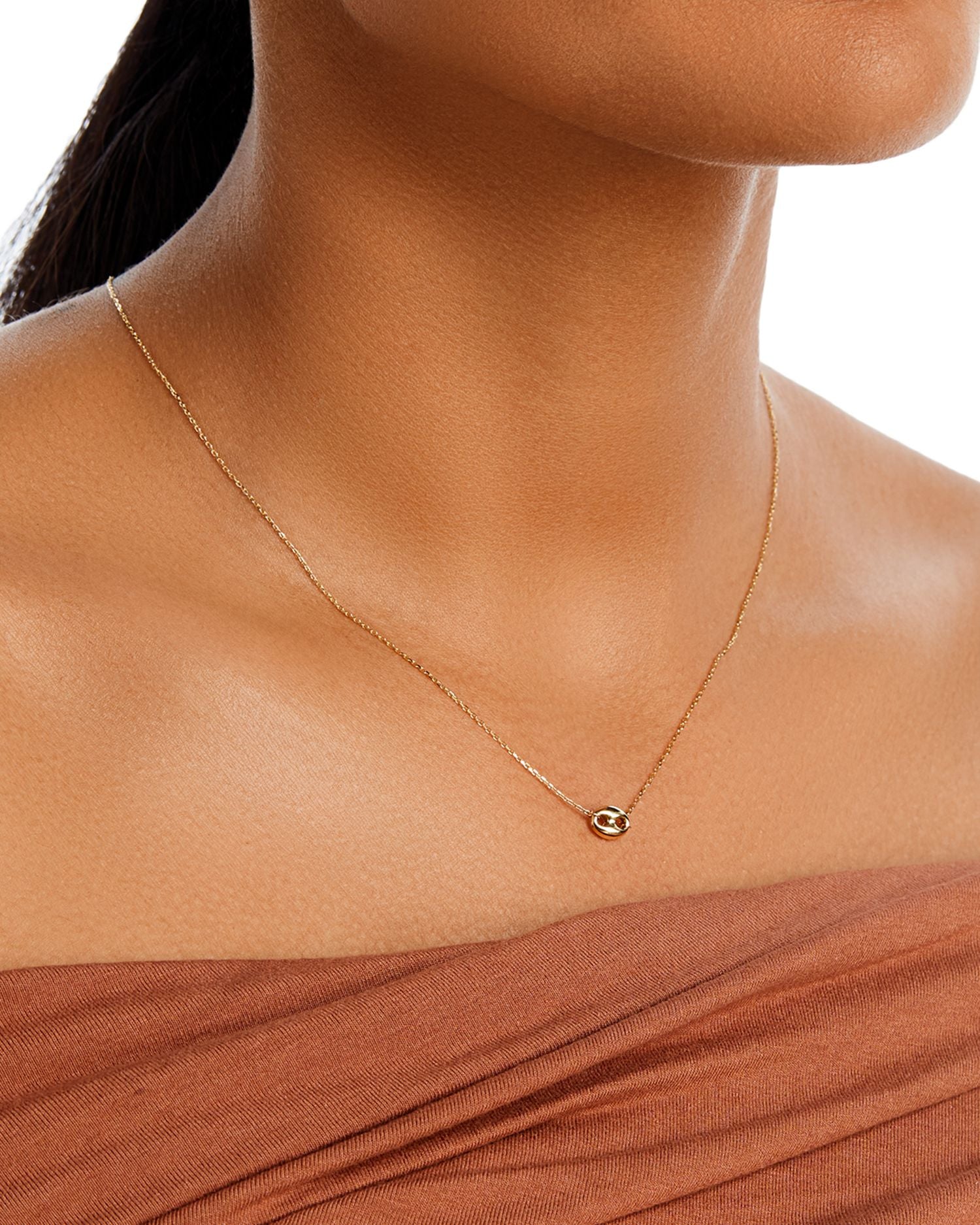 14K Yellow Gold Puff Mariner Link Pendant Necklace, 18'