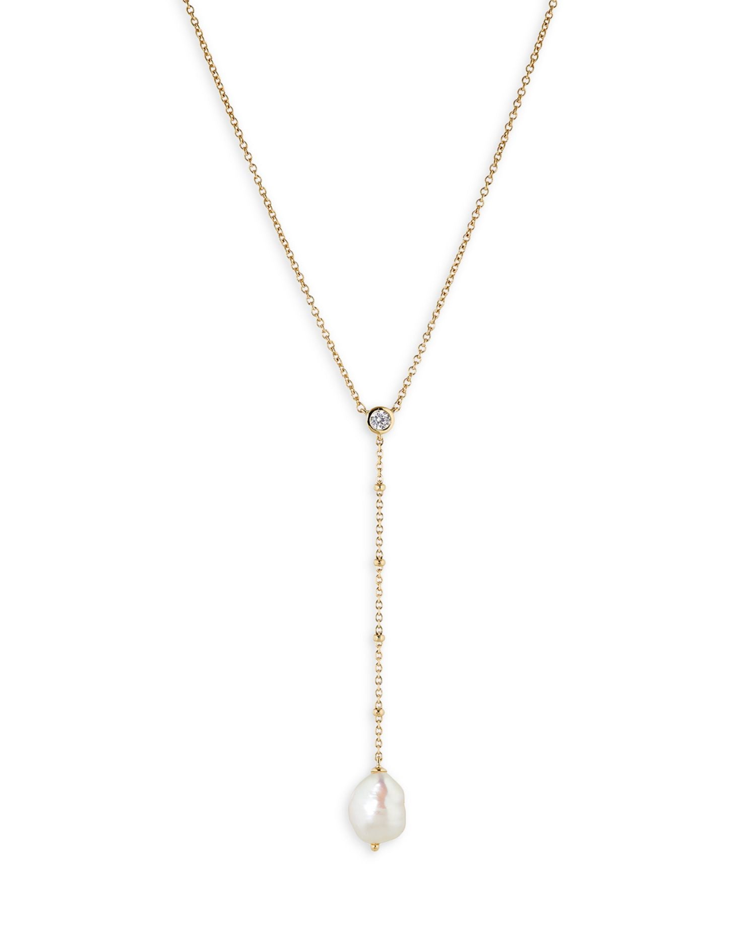 Dot Dot Dot Cultured Freshwater Pearl Y Drop Necklace in 18K Gold Plated, 16"