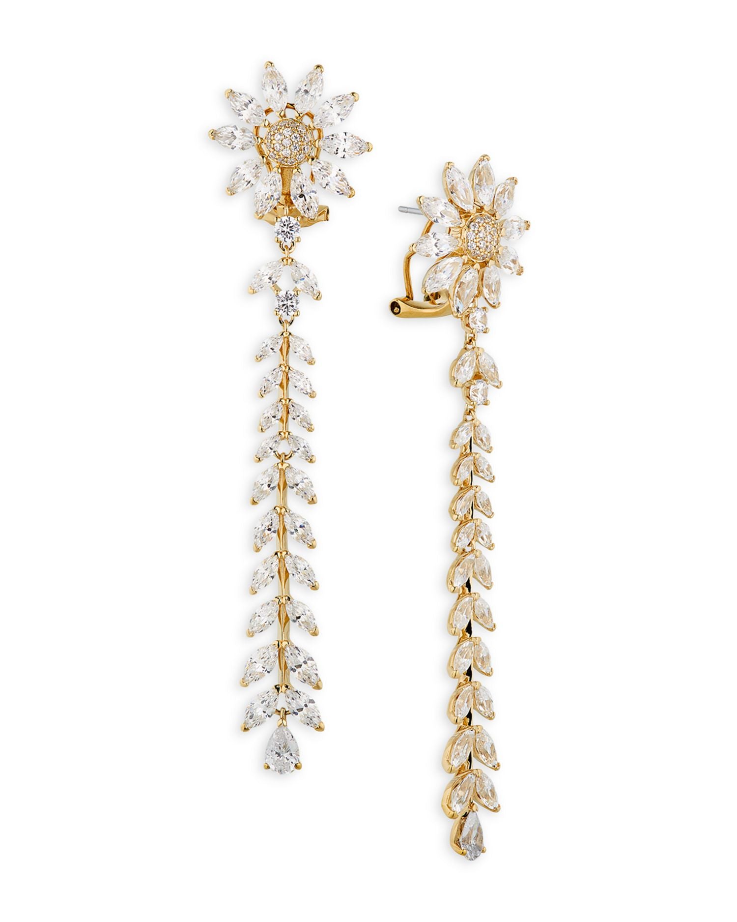 Wildflower Daisy Linear Drop Earrings in 18K Gold Plated