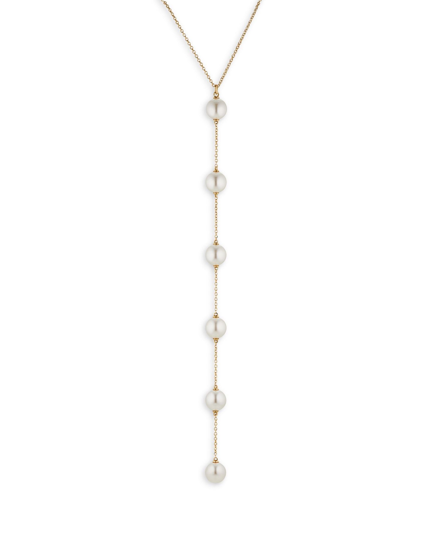 Dot Dot Dot Multi Imitation Pearl Y Necklace in 18K Gold Plated, 15"