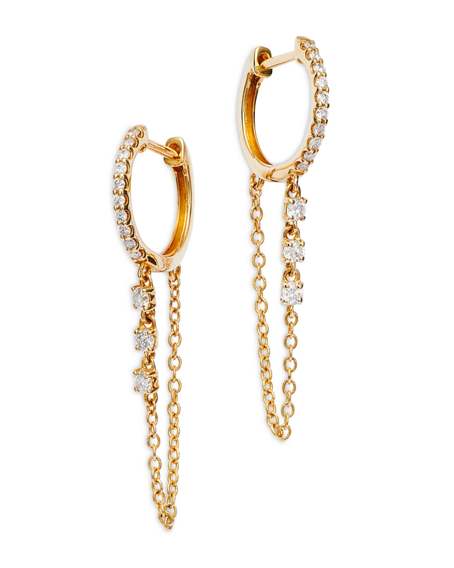 Diamond Chain Drop Hoop Earrings in 14K Yellow Gold, 0.25 ct. t.w. - Exclusive