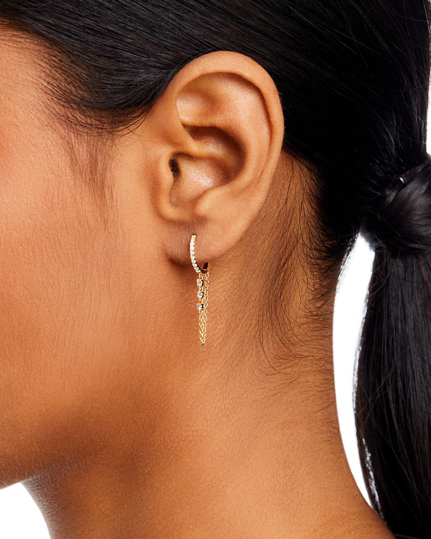 Diamond Chain Drop Hoop Earrings in 14K Yellow Gold, 0.25 ct. t.w. - Exclusive