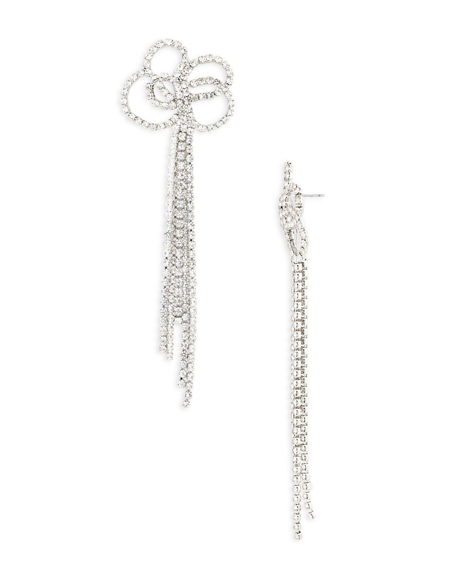 Crystal Bow Statement Earrings in Rhodium Plated