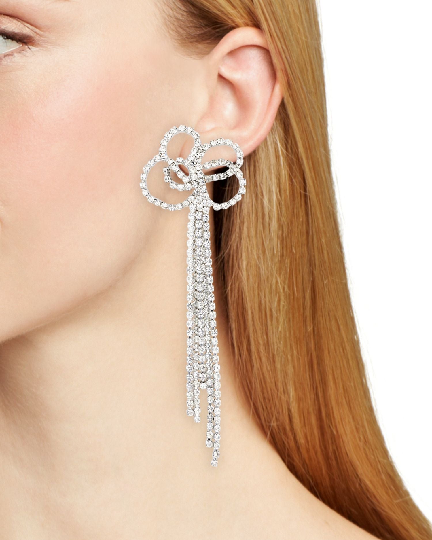 Crystal Bow Statement Earrings in Rhodium Plated