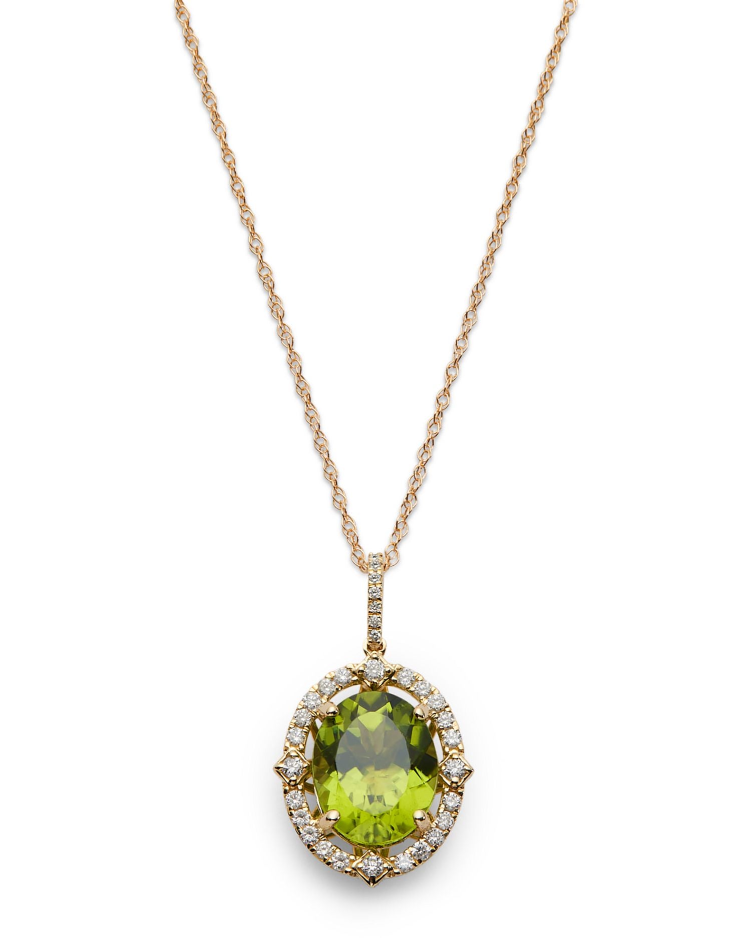 Peridot & Diamond Halo Pendant Necklace in 14K Yellow Gold, 18' - Exclusive