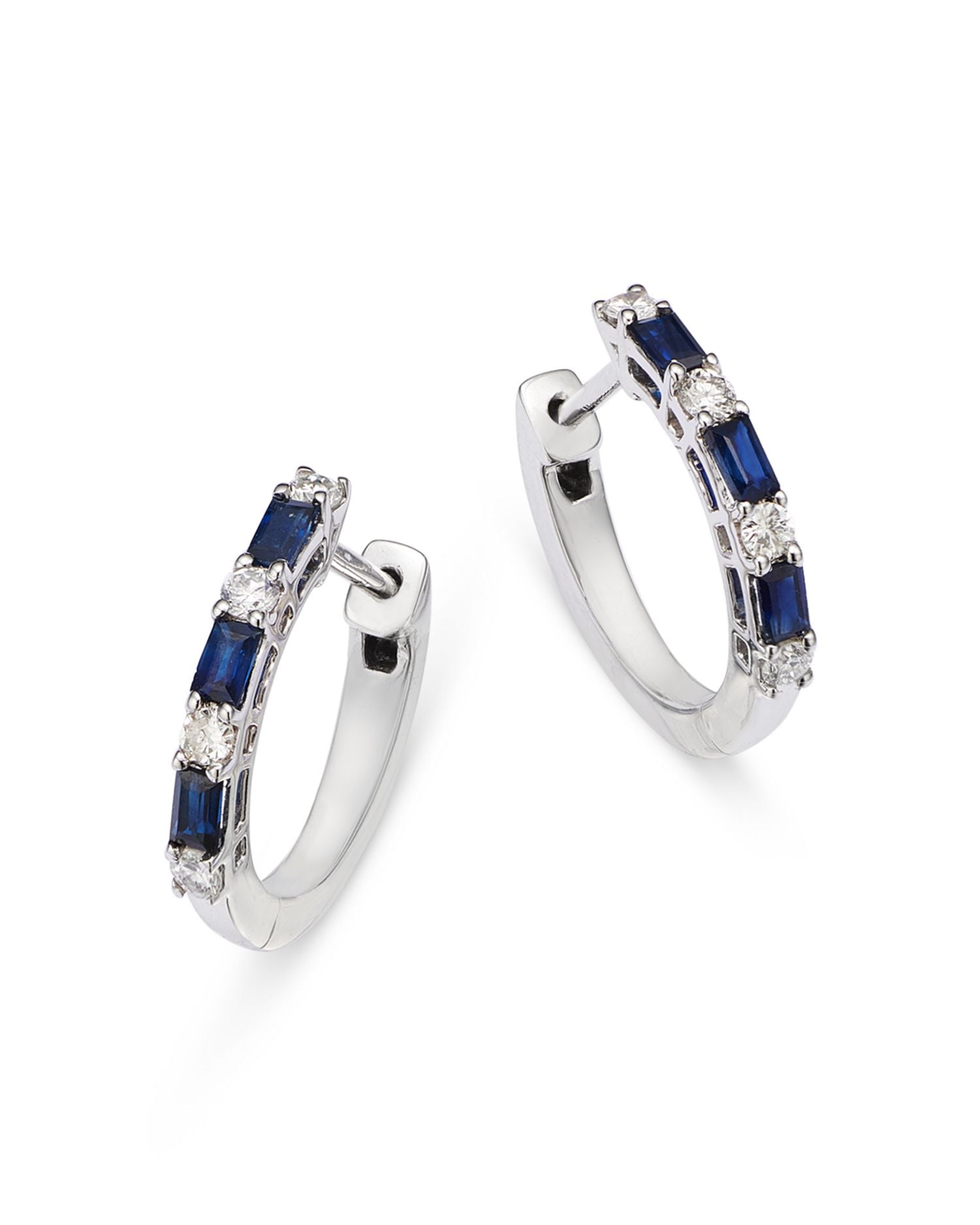 Sapphire & Diamond Huggie Hoop Earrings in 14K White Gold - Exclusive