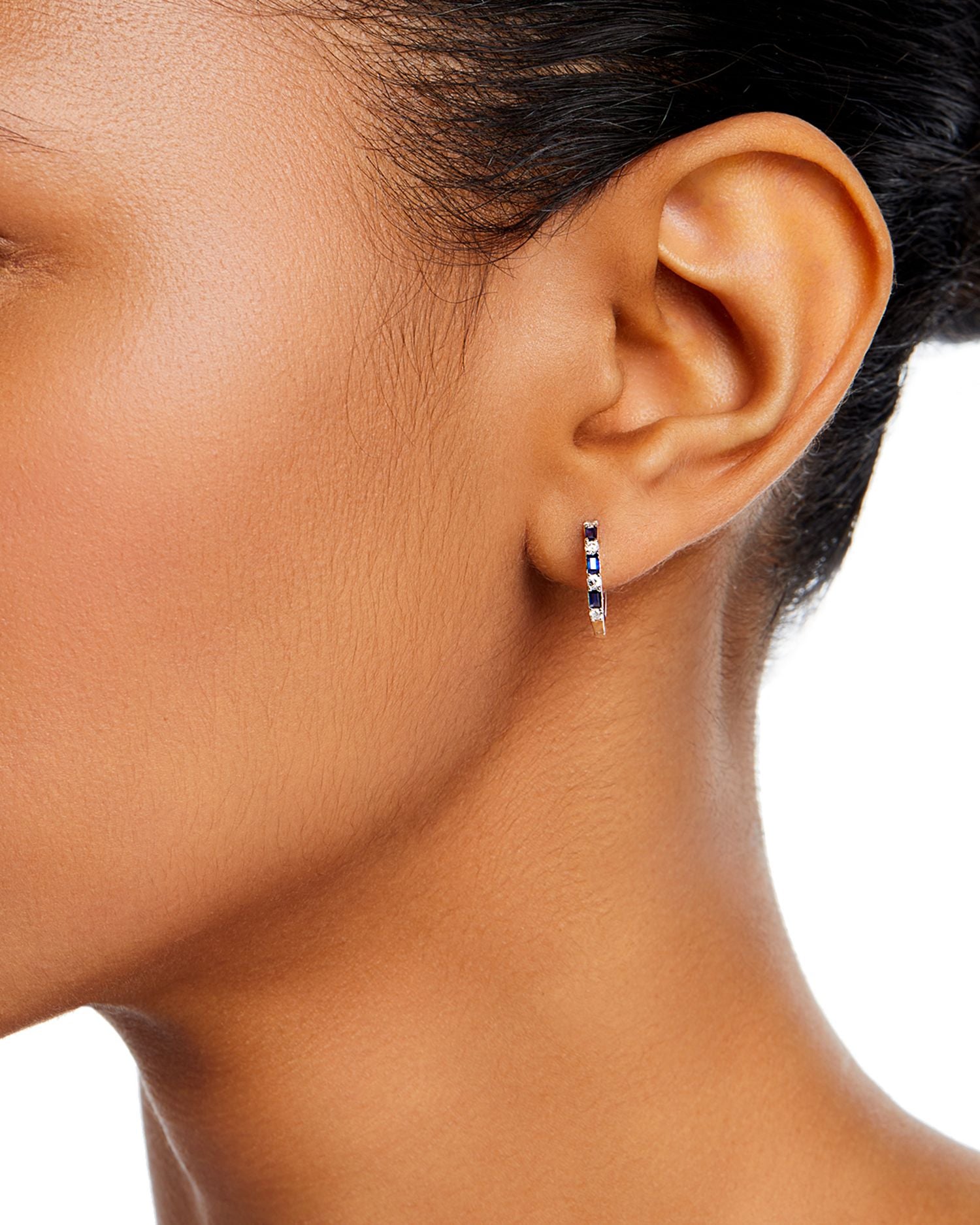 Sapphire & Diamond Huggie Hoop Earrings in 14K White Gold - Exclusive