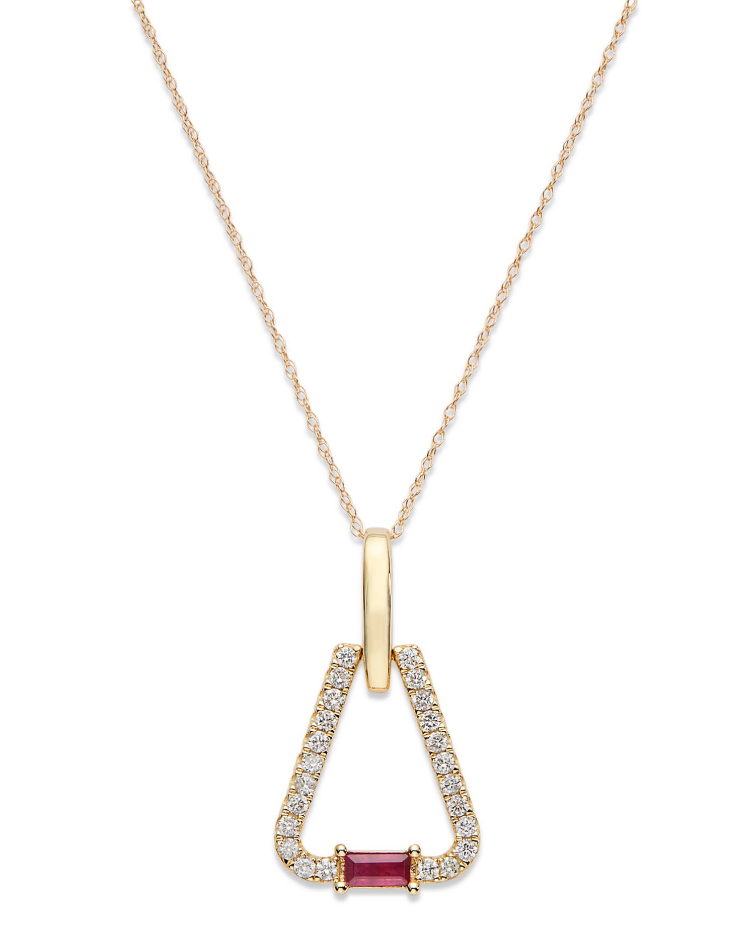 Ruby & Diamond Triangle Pendant Necklace in 14K Yellow Gold, 18' - Exclusive