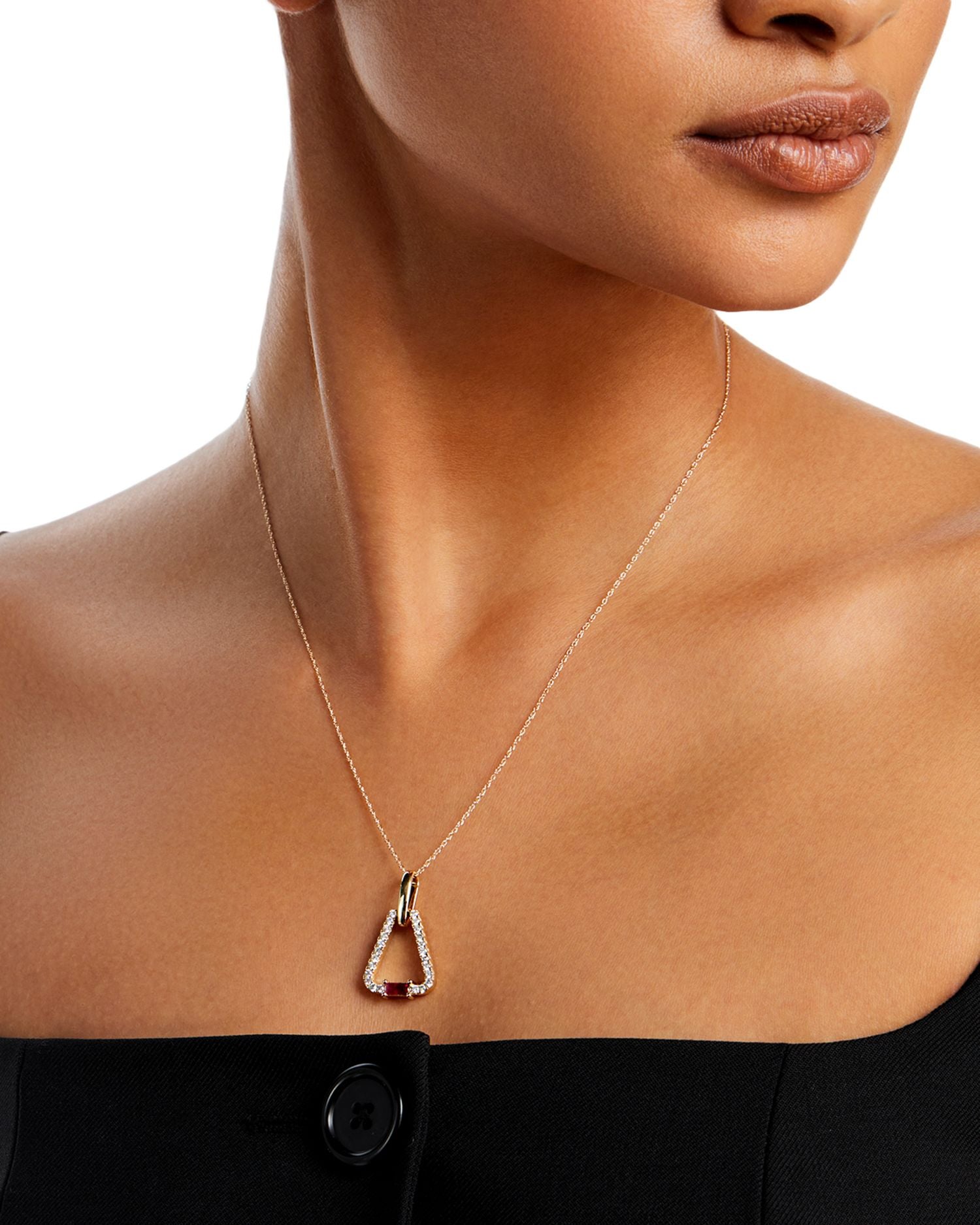 Ruby & Diamond Triangle Pendant Necklace in 14K Yellow Gold, 18' - Exclusive