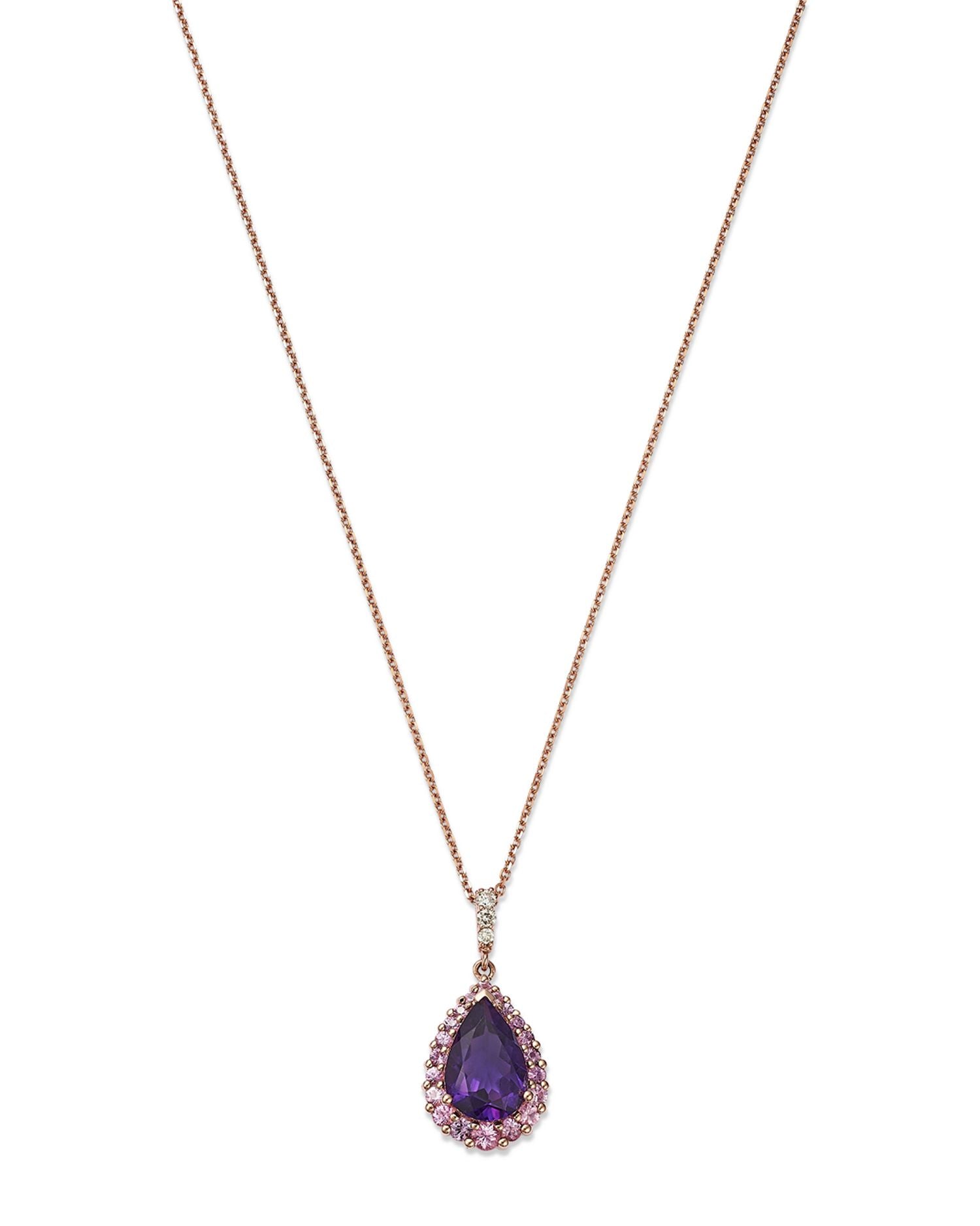 Amethyst, Pink Sapphire & Diamond Halo Pendant Necklace in 14k Rose Gold, 16' - Exclusive