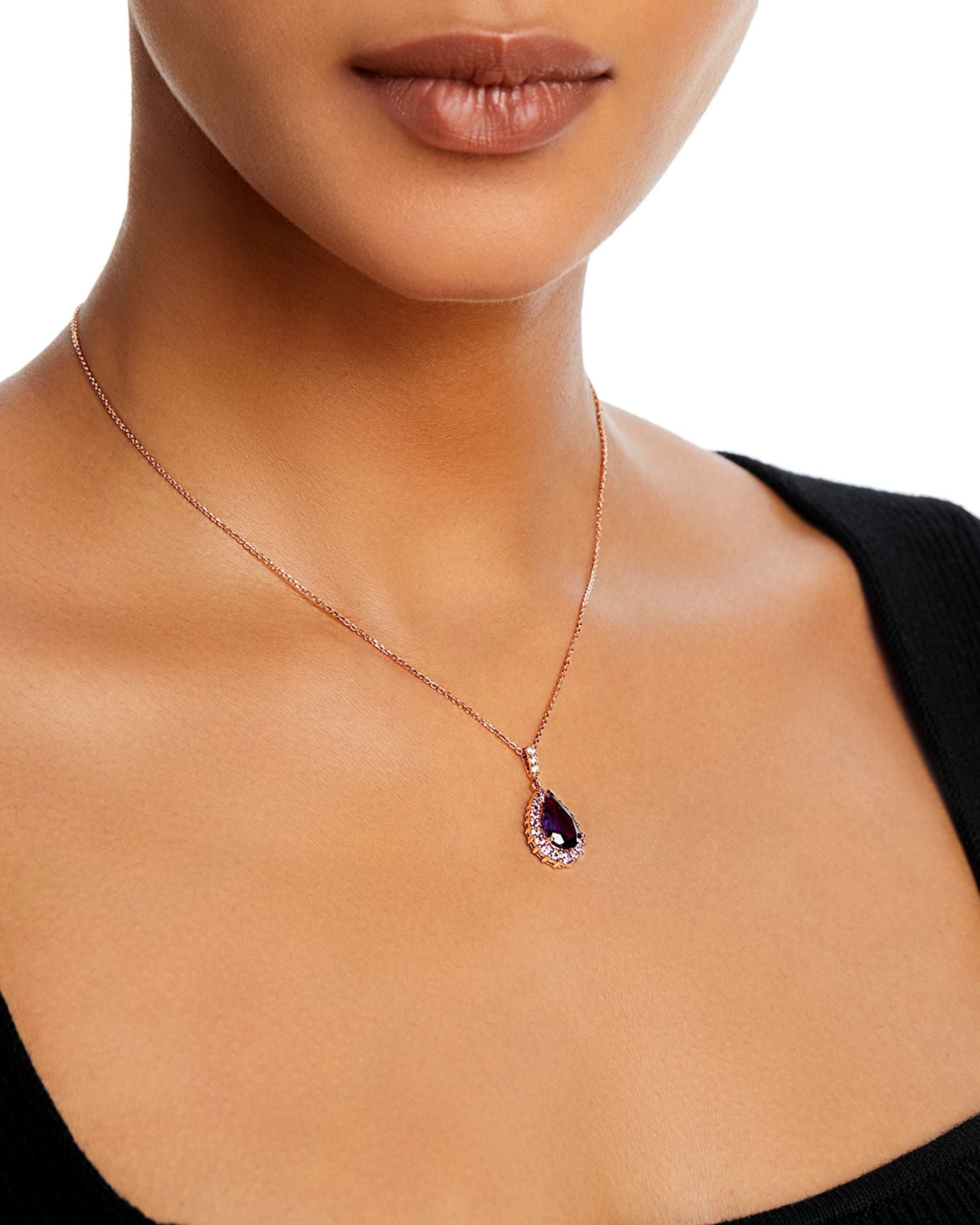 Amethyst, Pink Sapphire & Diamond Halo Pendant Necklace in 14k Rose Gold, 16' - Exclusive