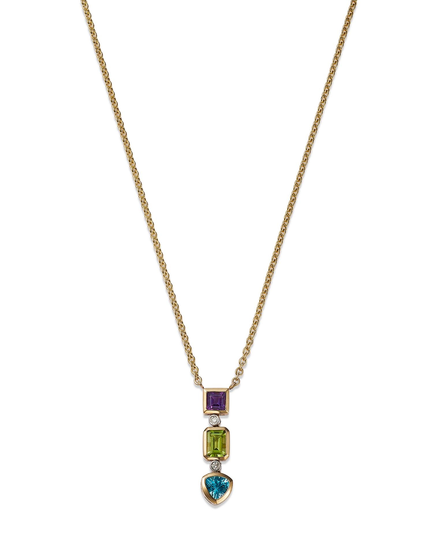 Multi Gemstone & Diamond Pendant Necklace in 14K White & Yellow Gold, 16' - Exclusive