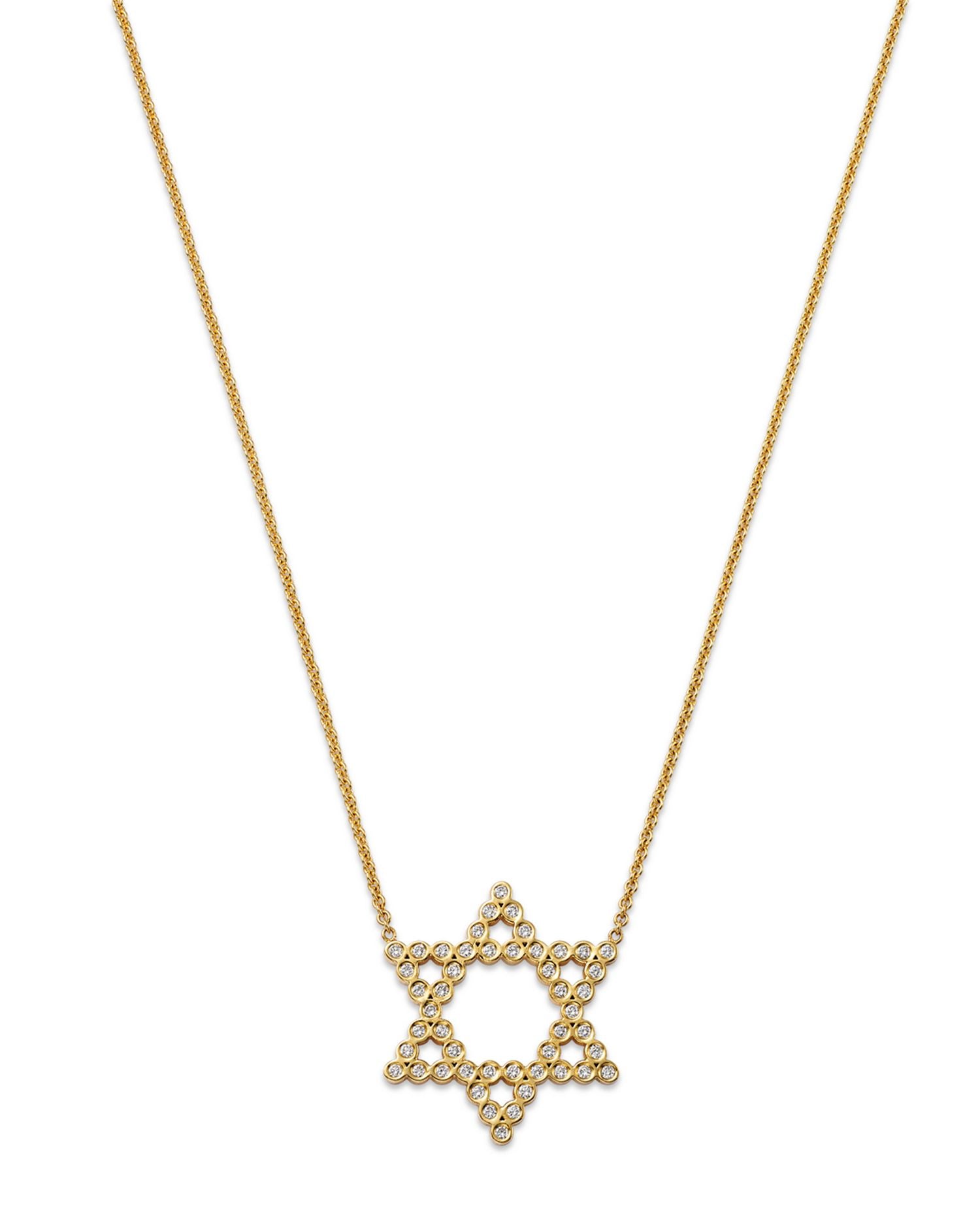 14K Yellow Gold Bezel Diamonds Diamond Star of David Pendant Necklace, 18-20'