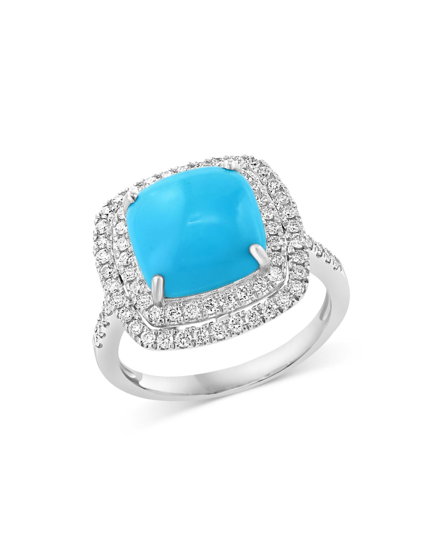 Turquoise & Diamond Halo Ring in 14K White Gold - Exclusive