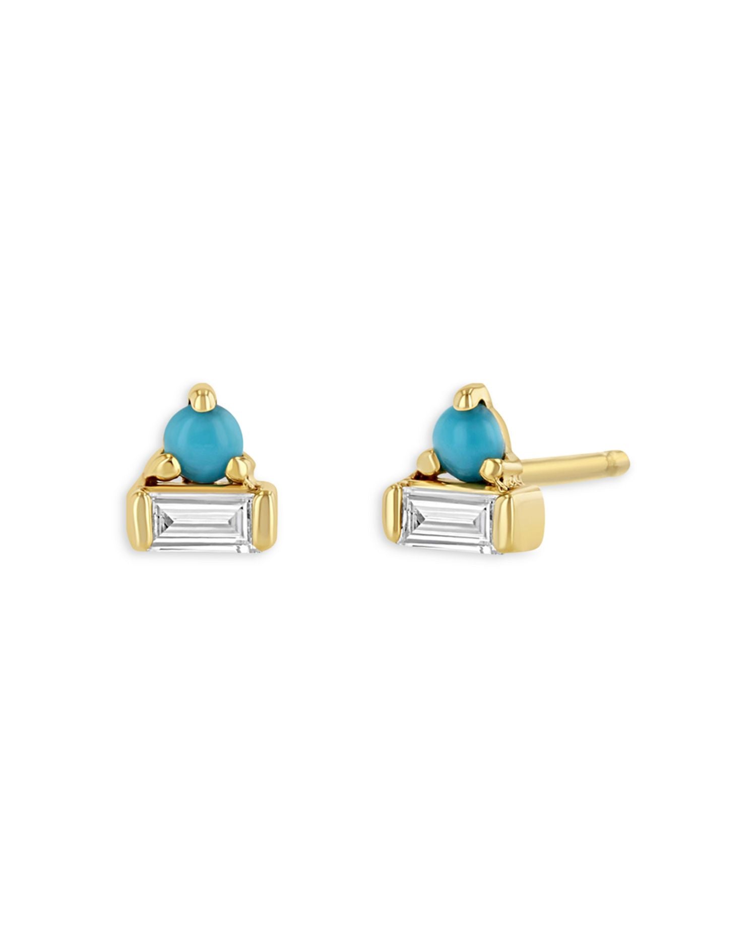 14K Gold Diamond & Turquoise Stud Earrings