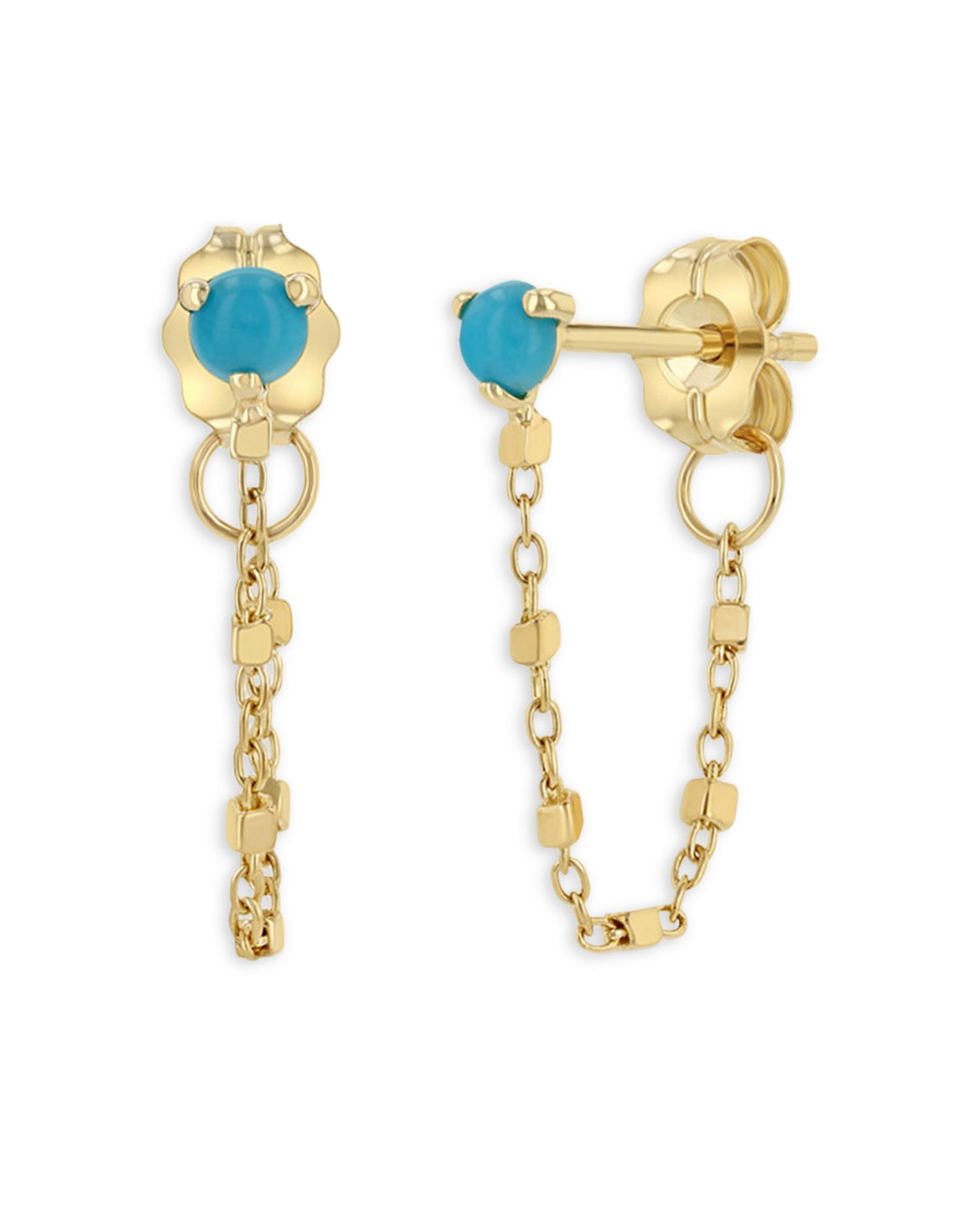 14K Gold Turquoise & Chain Drop Earrings