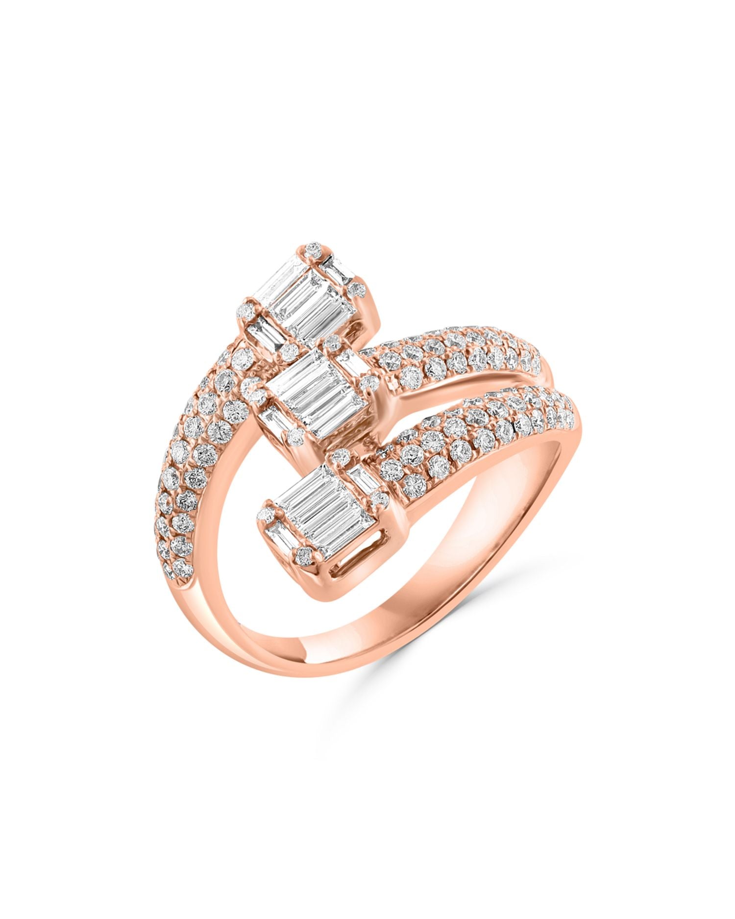 Diamond Round & Baguette Wrap Ring in 14K Rose Gold, 1.0 ct. t.w. - Exclusive
