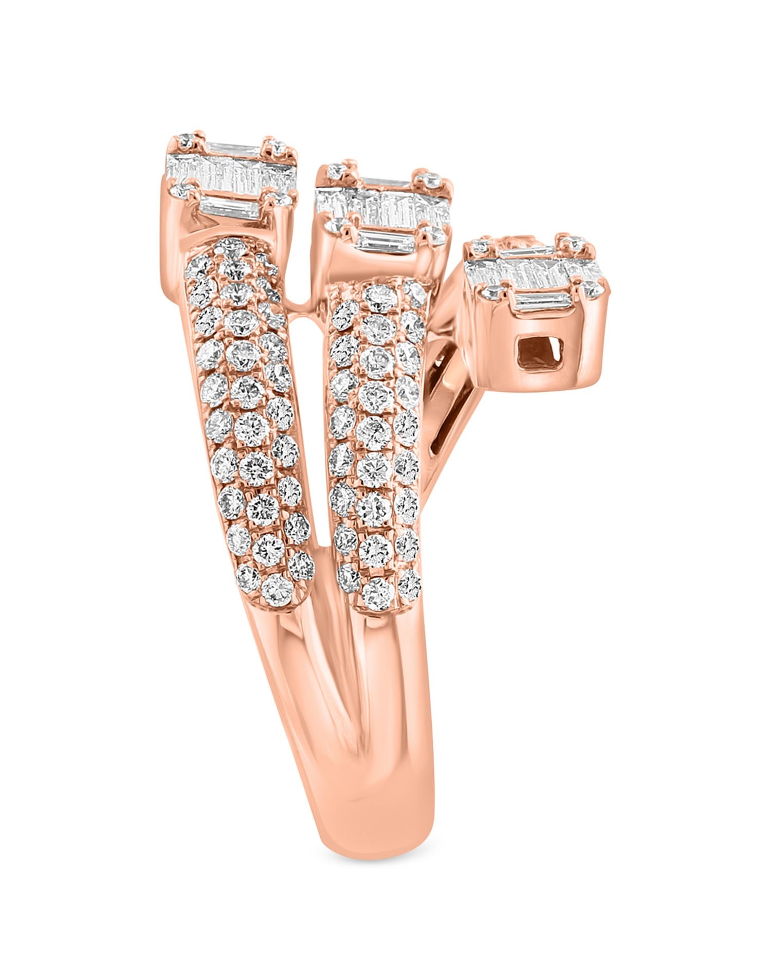 Diamond Round & Baguette Wrap Ring in 14K Rose Gold, 1.0 ct. t.w. - Exclusive