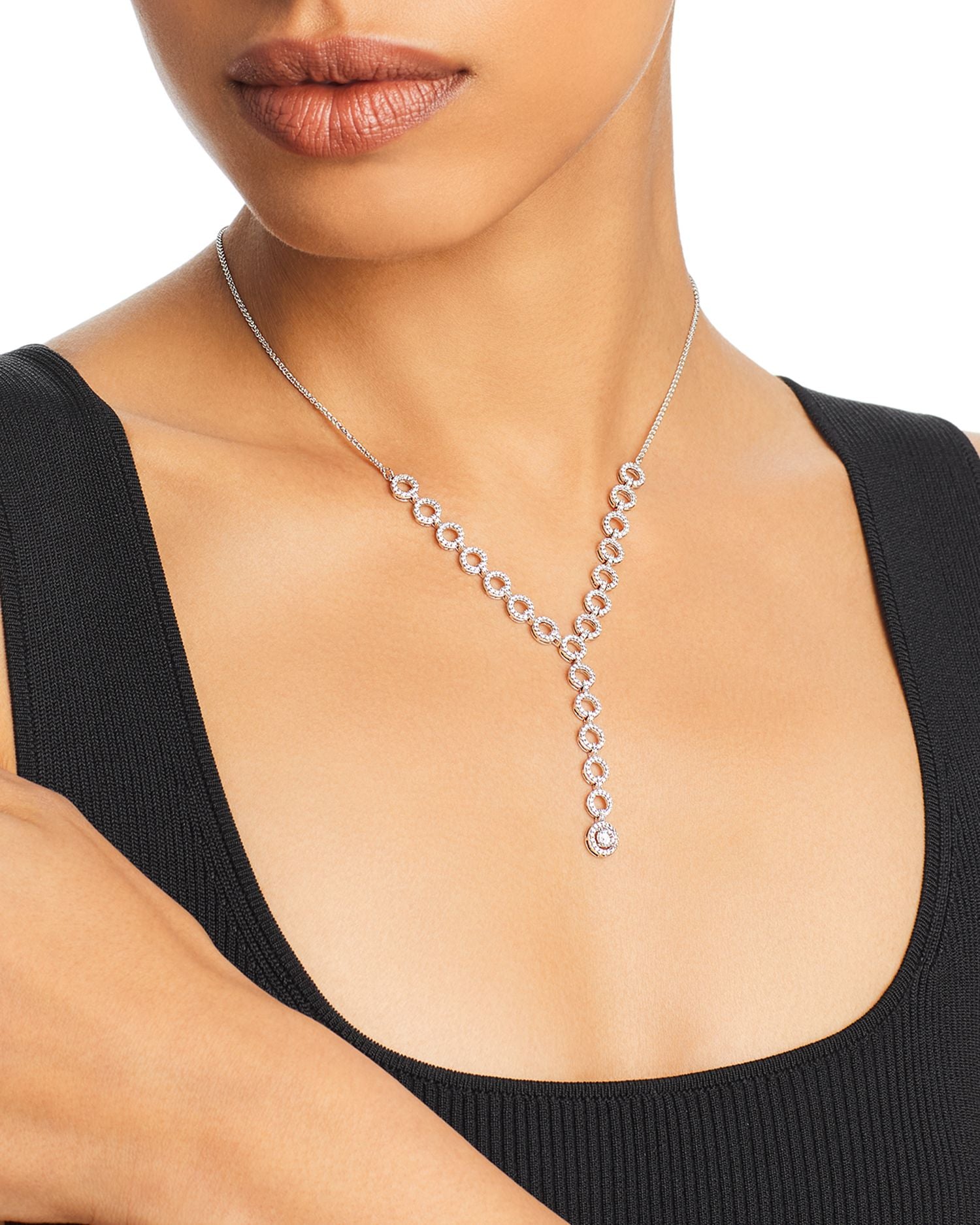 Diamond Circle Lariat Necklace in 14K White Gold, 1.50 ct. t.w. - Exclusive
