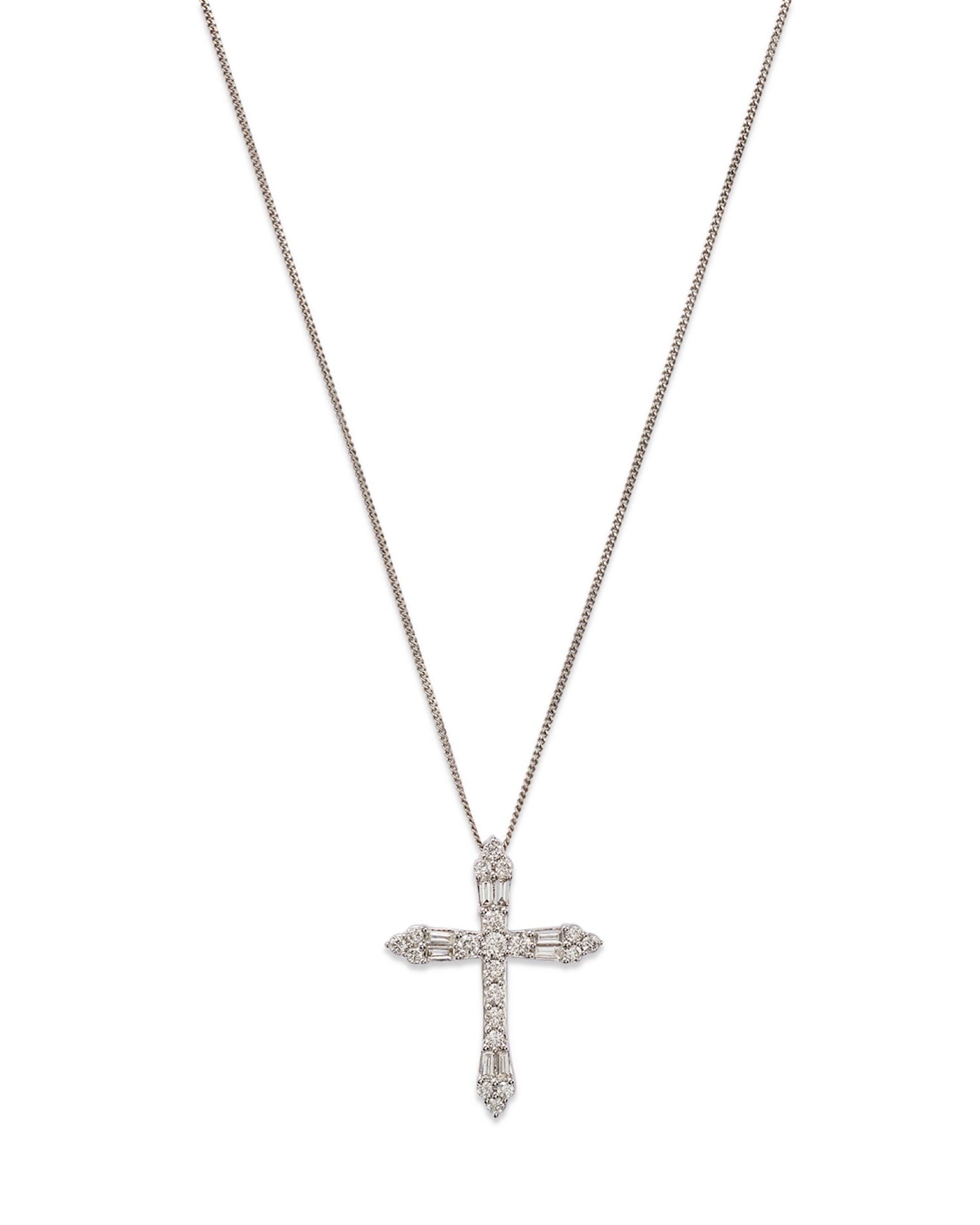 Diamond Round & Baguette Cross Pendant Necklace in 14K White Gold, 0.60 ct. t.w. - Exclusive