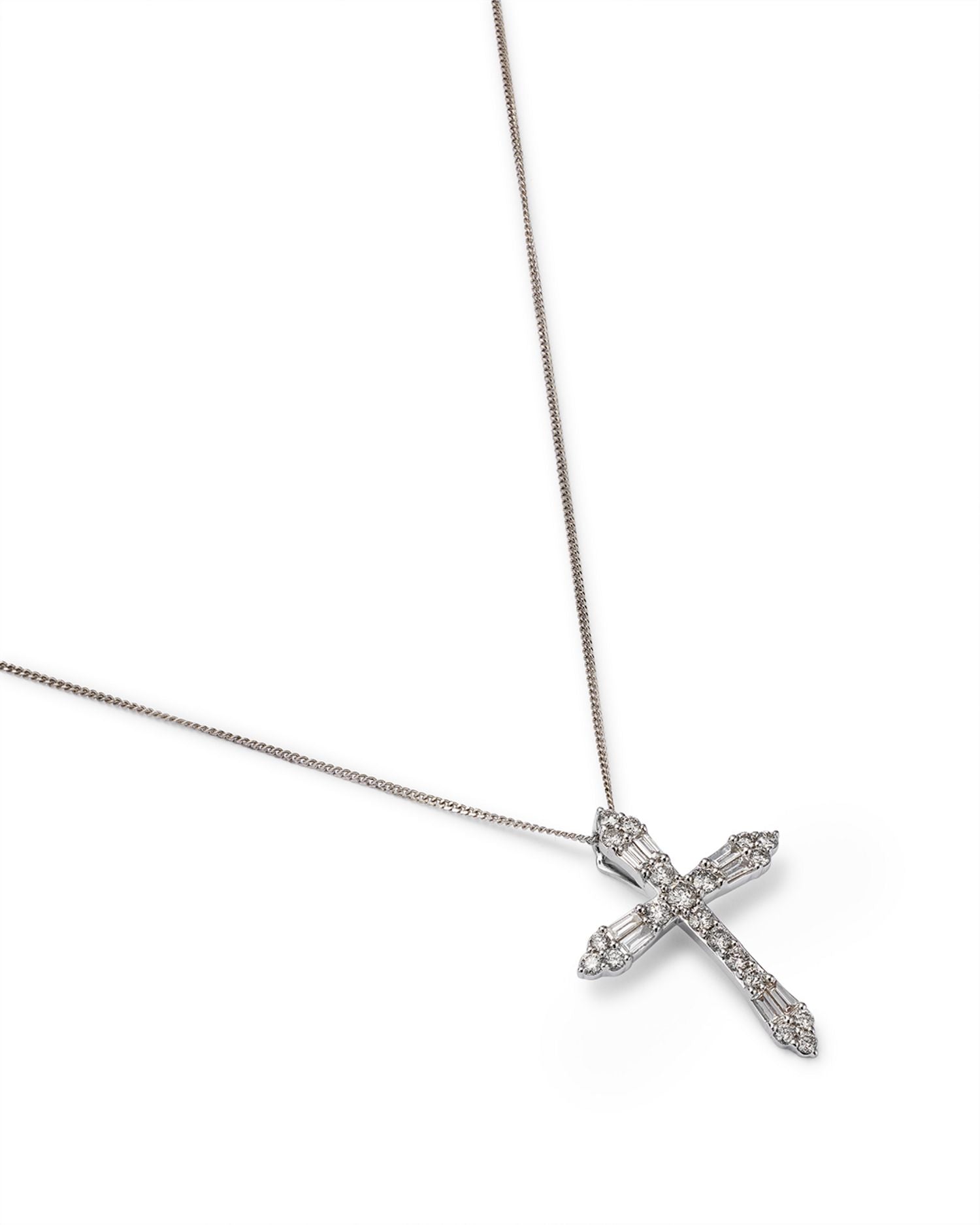 Diamond Round & Baguette Cross Pendant Necklace in 14K White Gold, 0.60 ct. t.w. - Exclusive