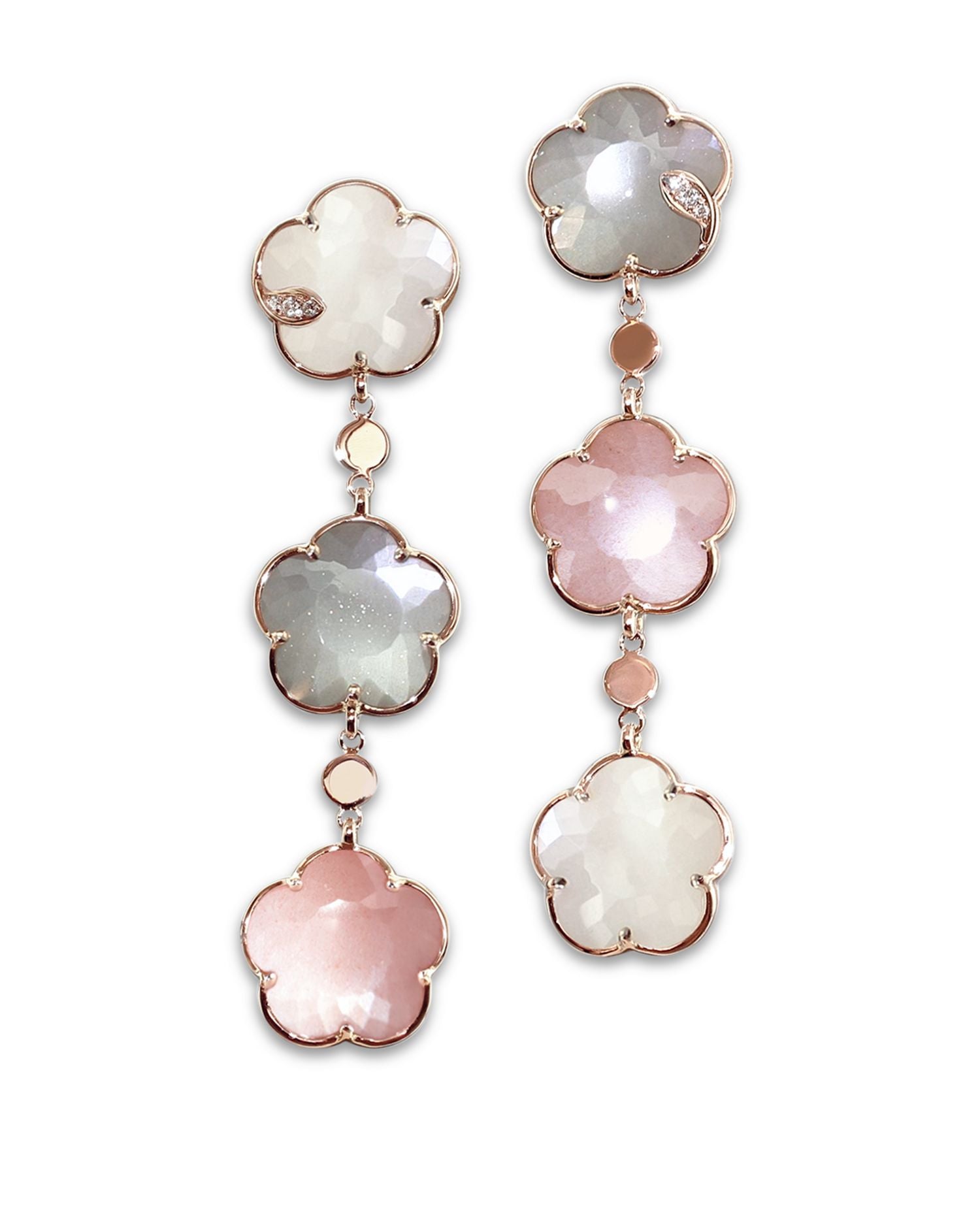 18K Rose Gold Bouquet Lunaire Multicolor Moonstone & Diamond Triple Flower Drop Earrings