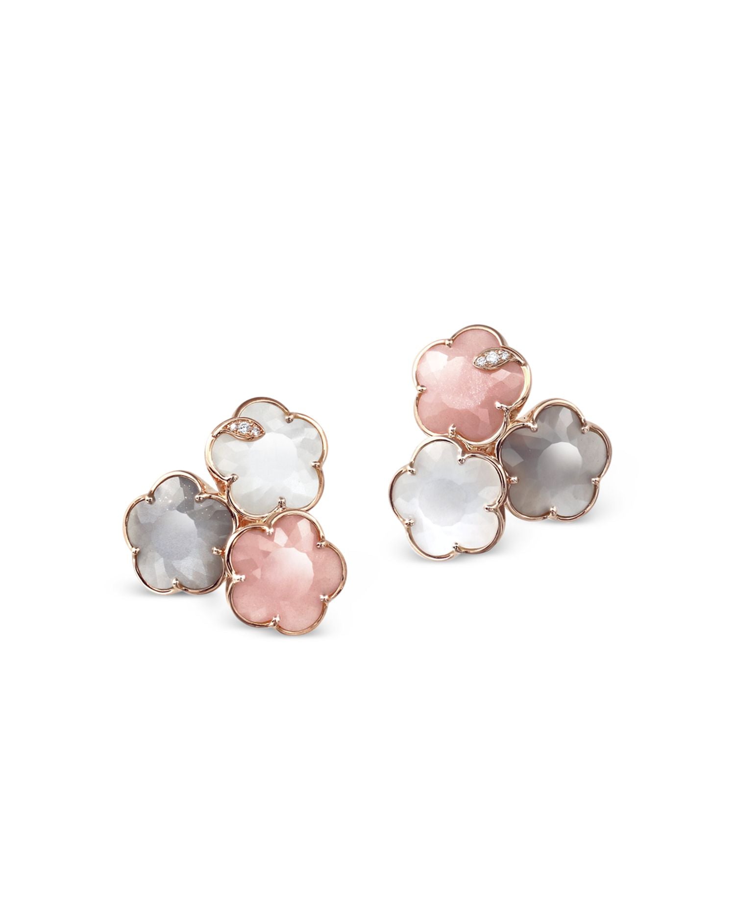 18K Rose Gold Bouquet Lunaire Multicolor Moonstone & Diamond Triple Flower Cluster Stud Earrings