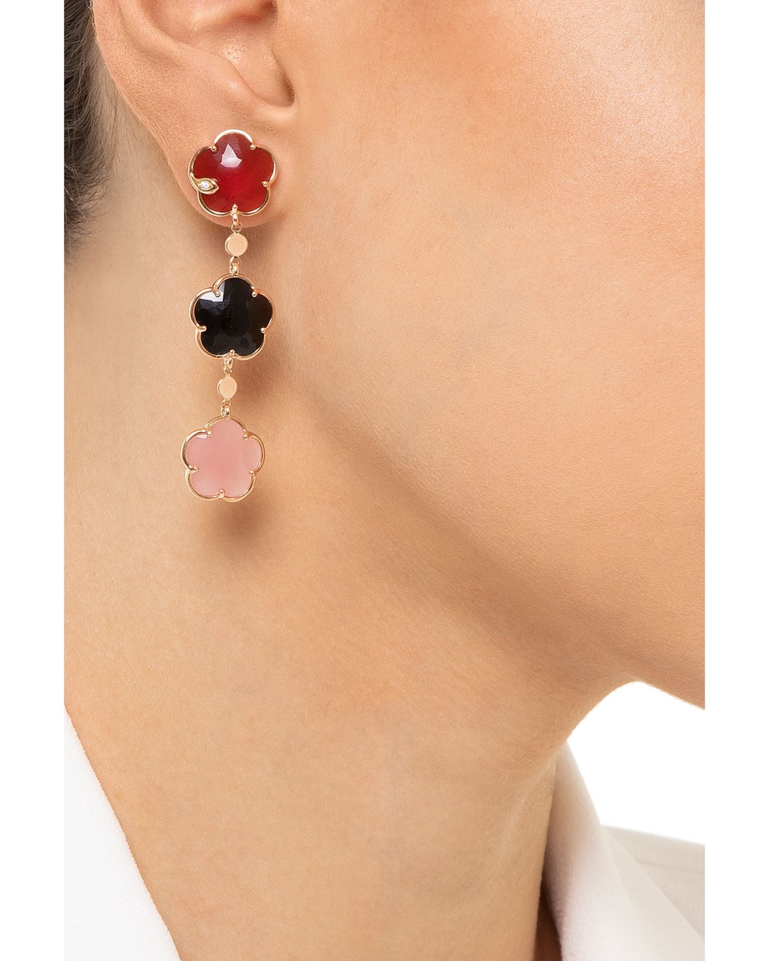 18K Rose Gold Petit Joli Multi Stone Flower Mismatch Drop Earrings