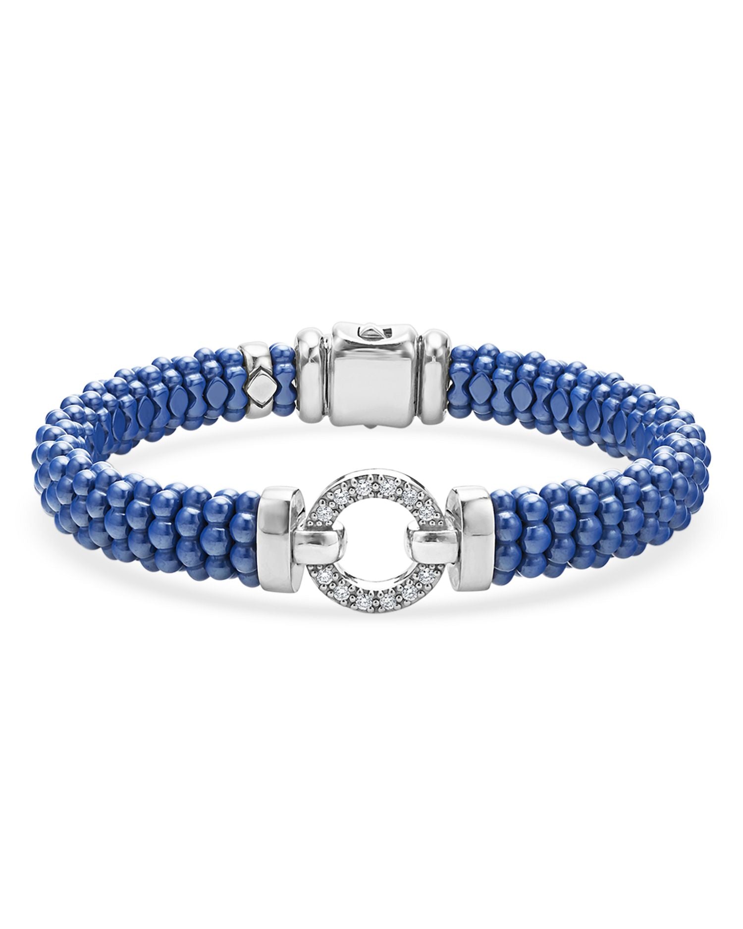 Sterling Silver Ceramic Caviar & Diamond Circle Bracelet