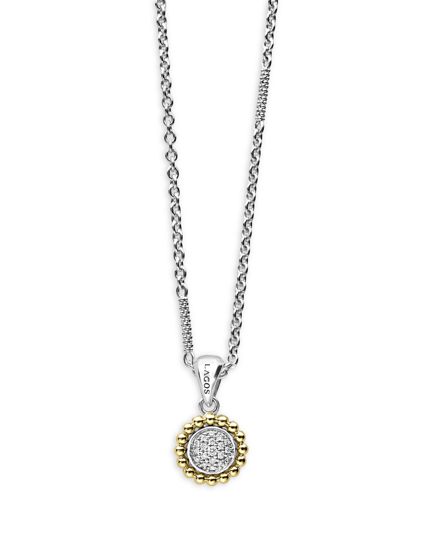 18K Yellow Gold & Sterling Silver Diamond Cluster Bead Frame Pendant Necklace, 16-18'